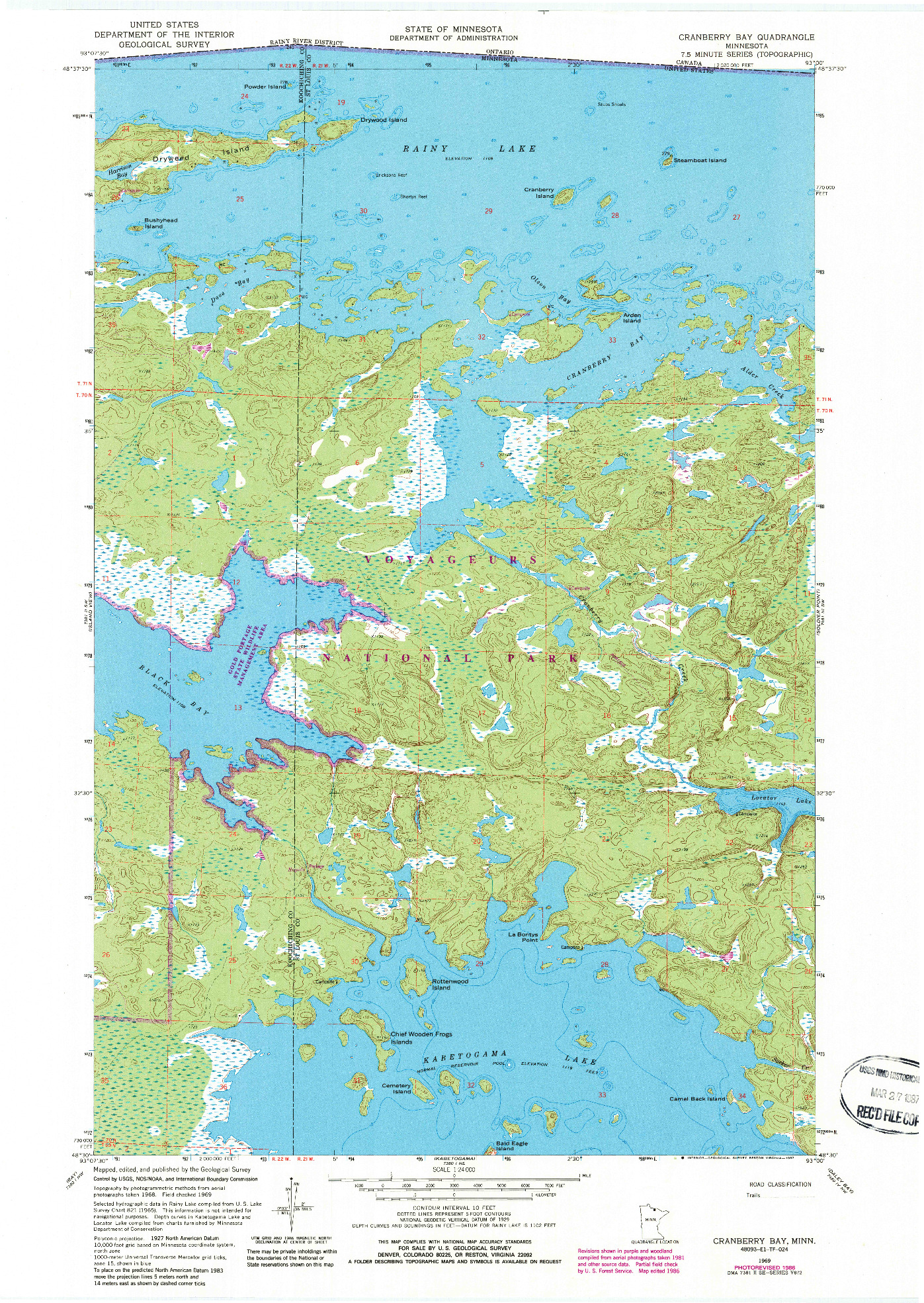 USGS 1:24000-SCALE QUADRANGLE FOR CRANBERRY BAY, MN 1969