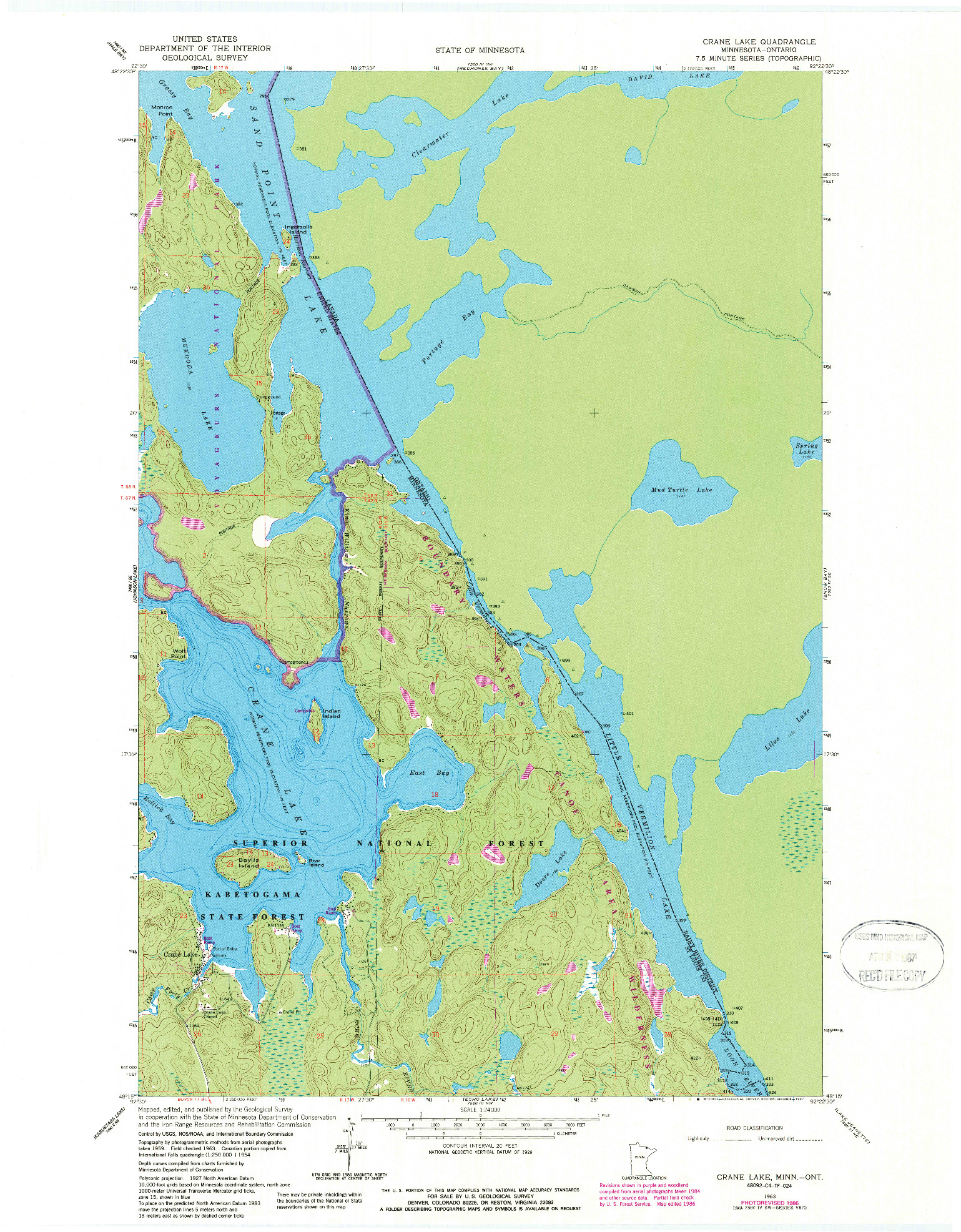 USGS 1:24000-SCALE QUADRANGLE FOR CRANE LAKE, MN 1963