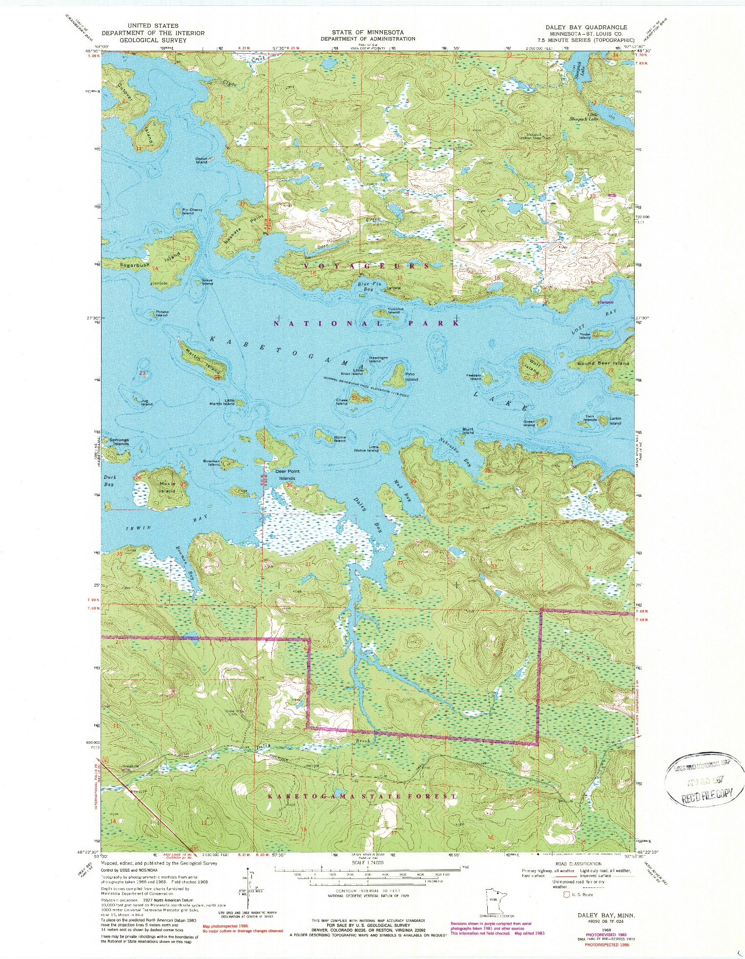 USGS 1:24000-SCALE QUADRANGLE FOR DALEY BAY, MN 1968