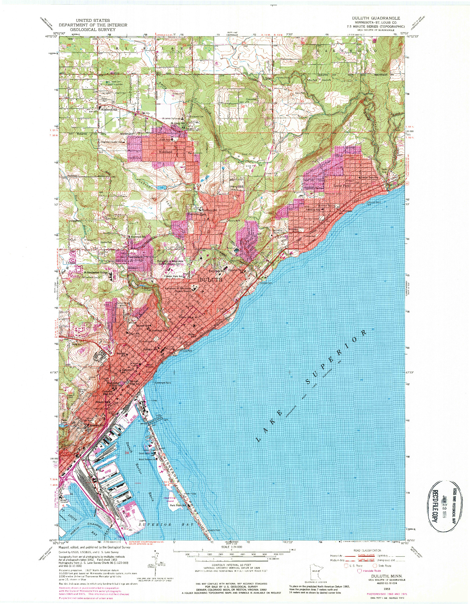 USGS 1:24000-SCALE QUADRANGLE FOR DULUTH, MN 1953