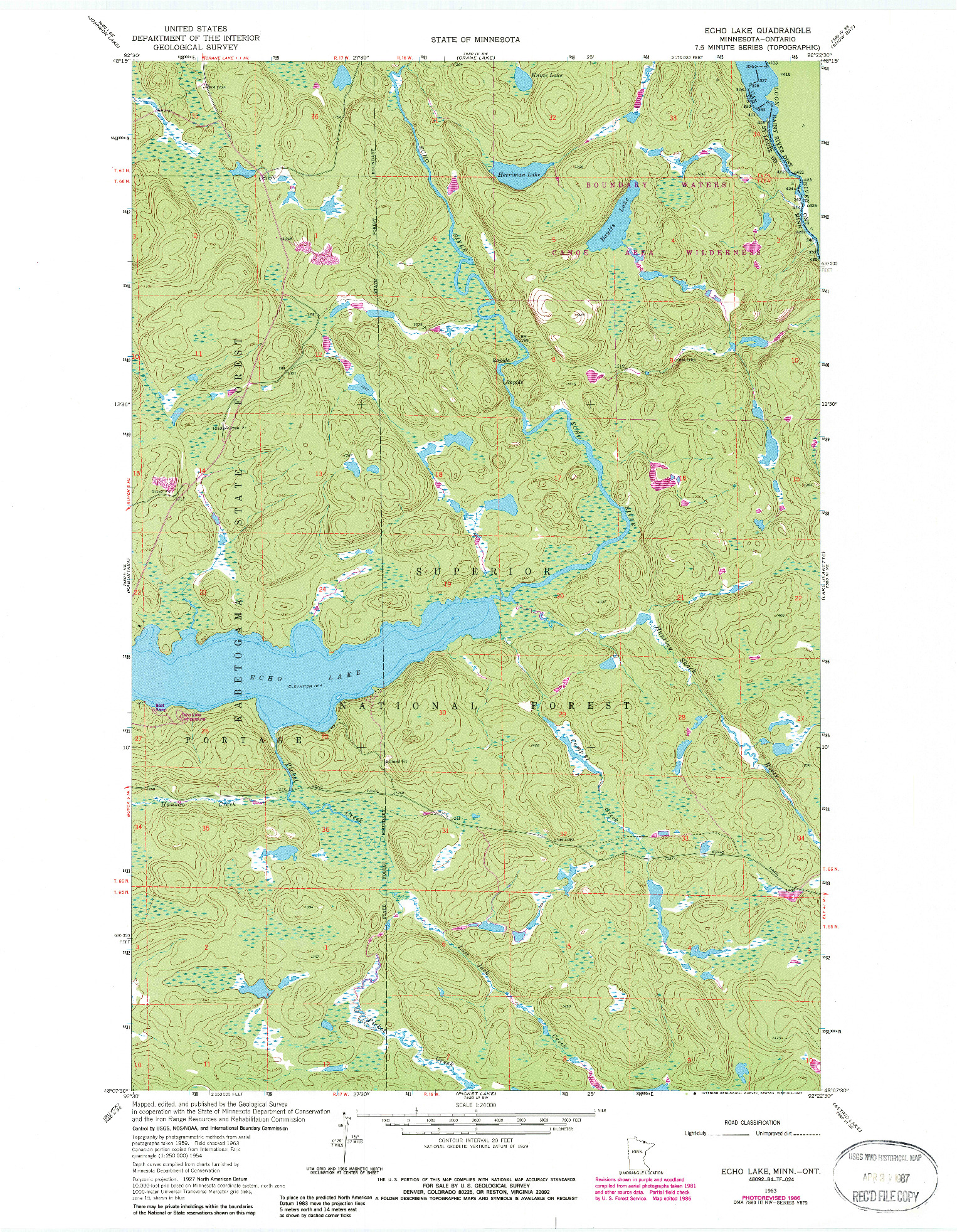 USGS 1:24000-SCALE QUADRANGLE FOR ECHO LAKE, MN 1963