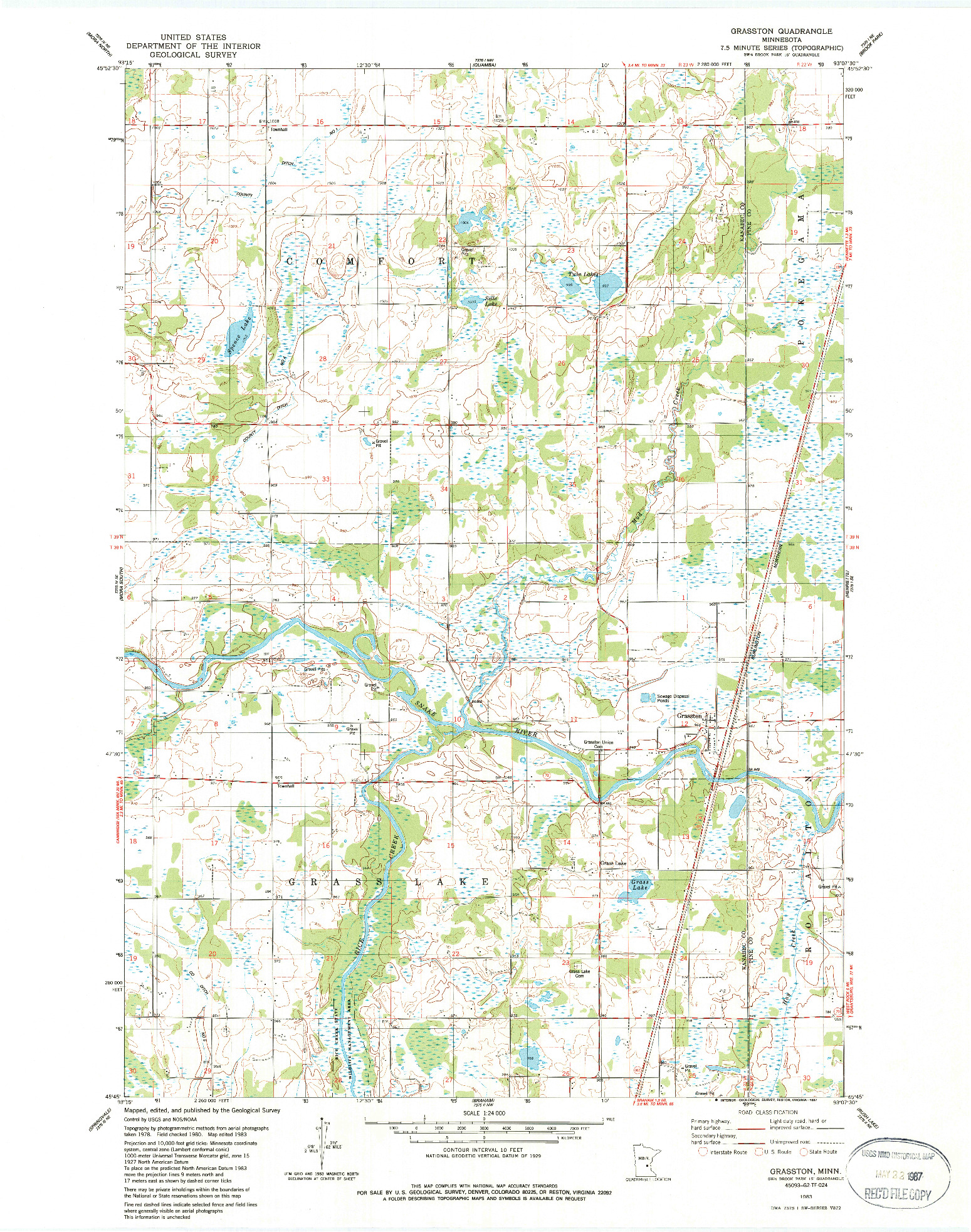 USGS 1:24000-SCALE QUADRANGLE FOR GRASSTON, MN 1983
