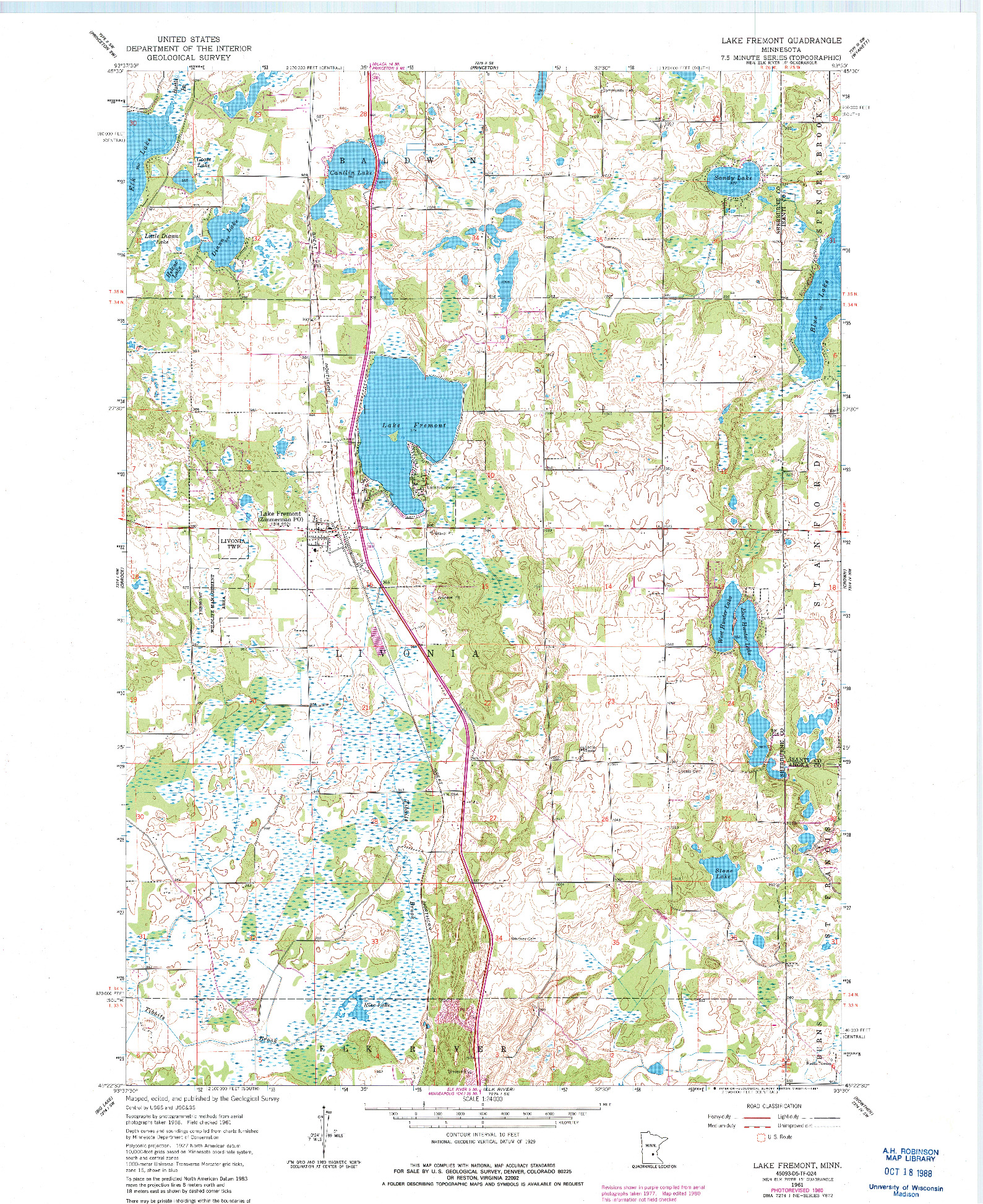 USGS 1:24000-SCALE QUADRANGLE FOR LAKE FREMONT, MN 1961