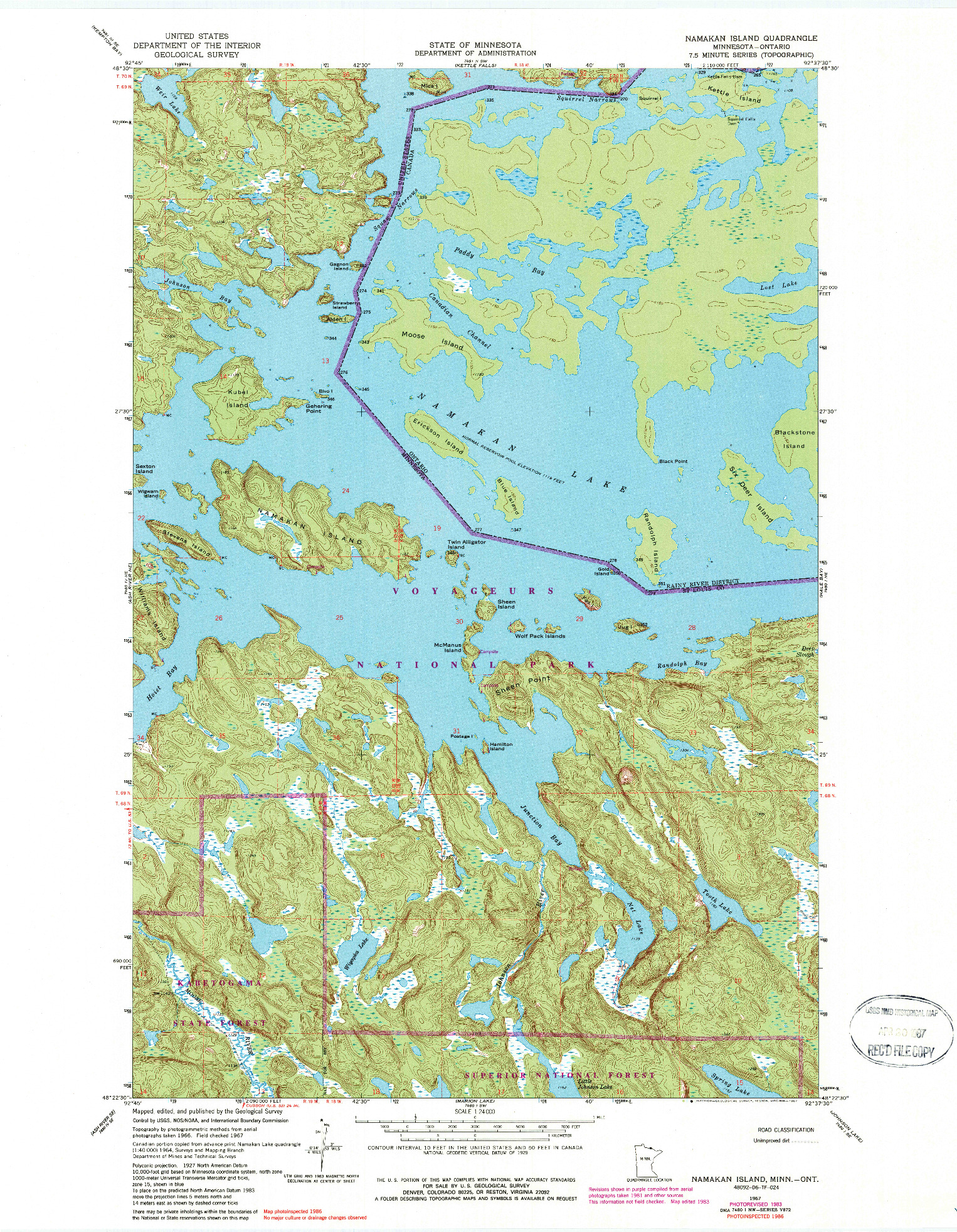 USGS 1:24000-SCALE QUADRANGLE FOR NAMAKAN ISLAND, MN 1967