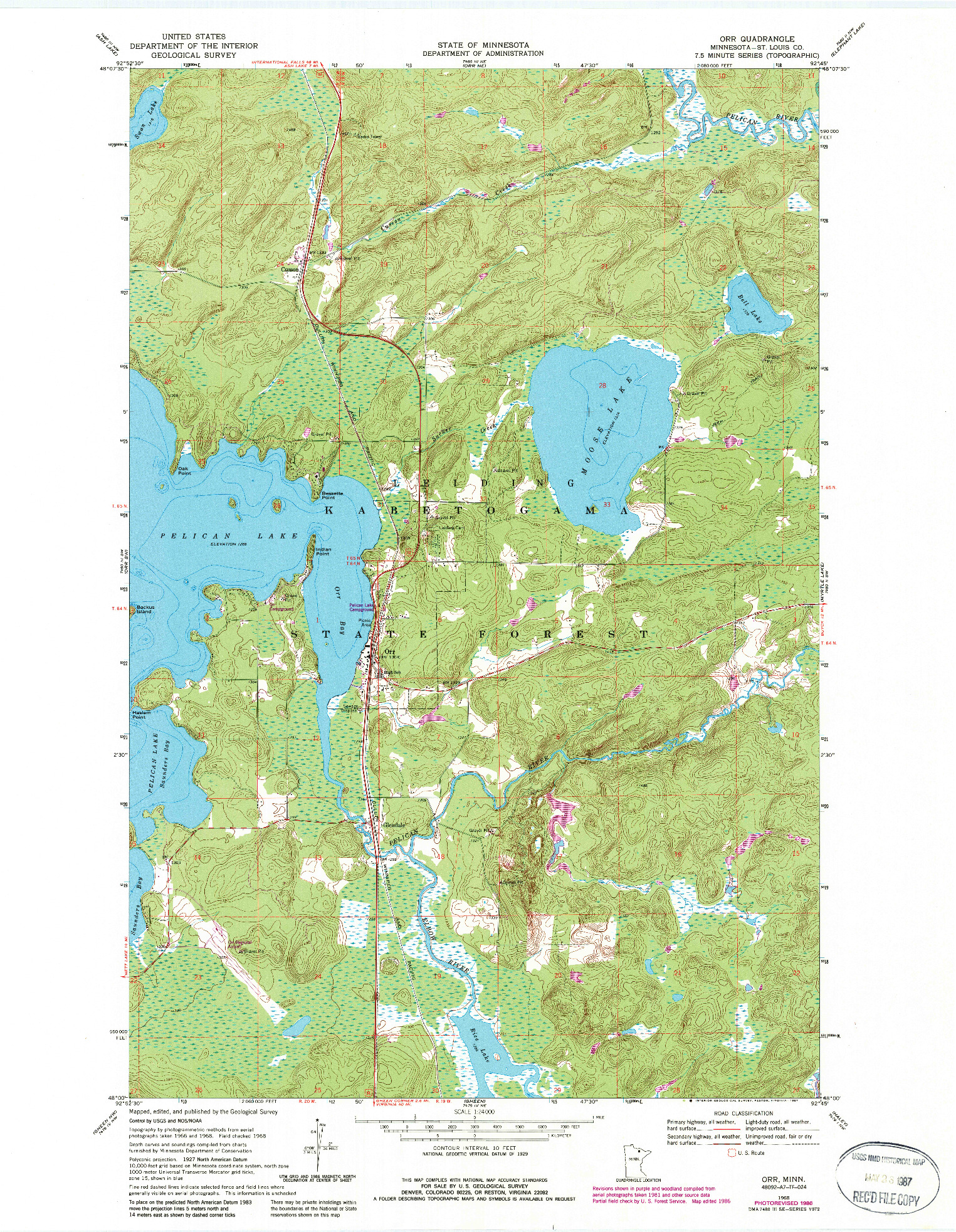 USGS 1:24000-SCALE QUADRANGLE FOR ORR, MN 1968