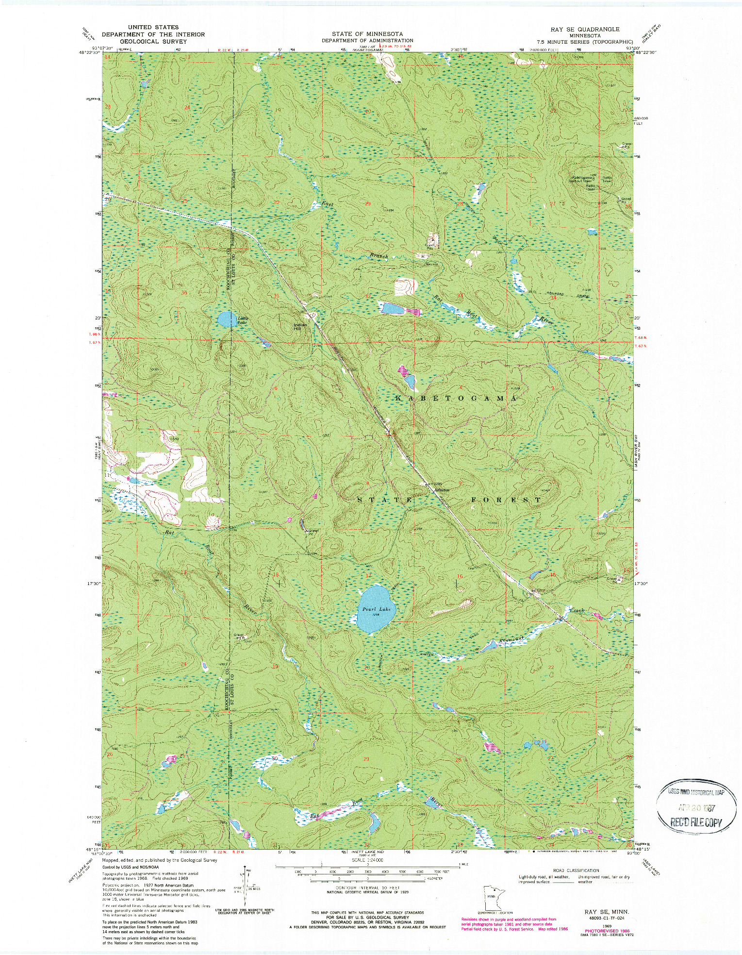 USGS 1:24000-SCALE QUADRANGLE FOR RAY SE, MN 1969