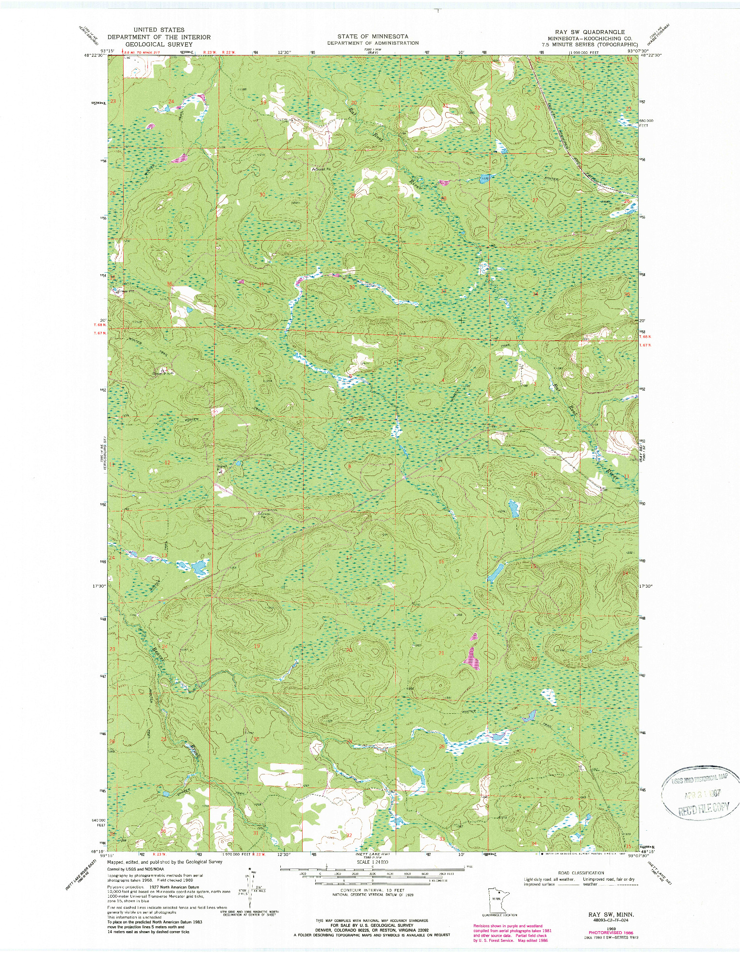 USGS 1:24000-SCALE QUADRANGLE FOR RAY SW, MN 1969