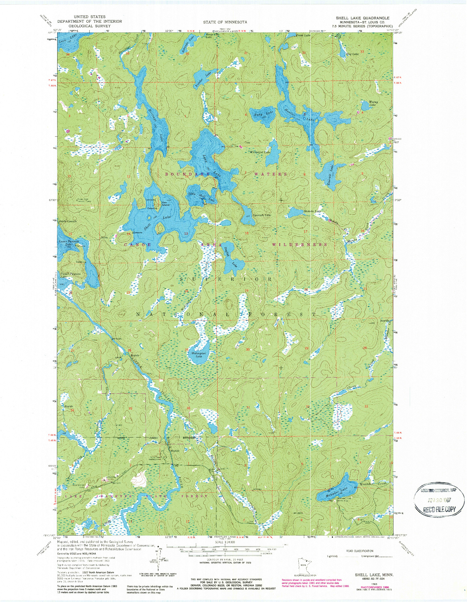 USGS 1:24000-SCALE QUADRANGLE FOR SHELL LAKE, MN 1963