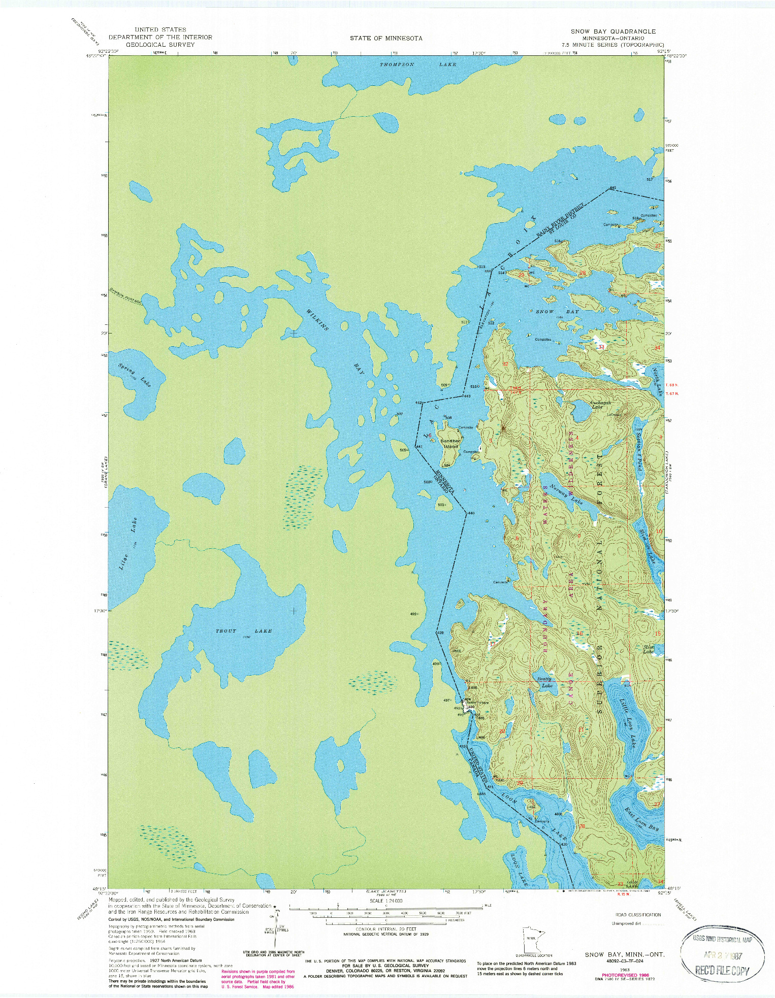 USGS 1:24000-SCALE QUADRANGLE FOR SNOW BAY, MN 1963