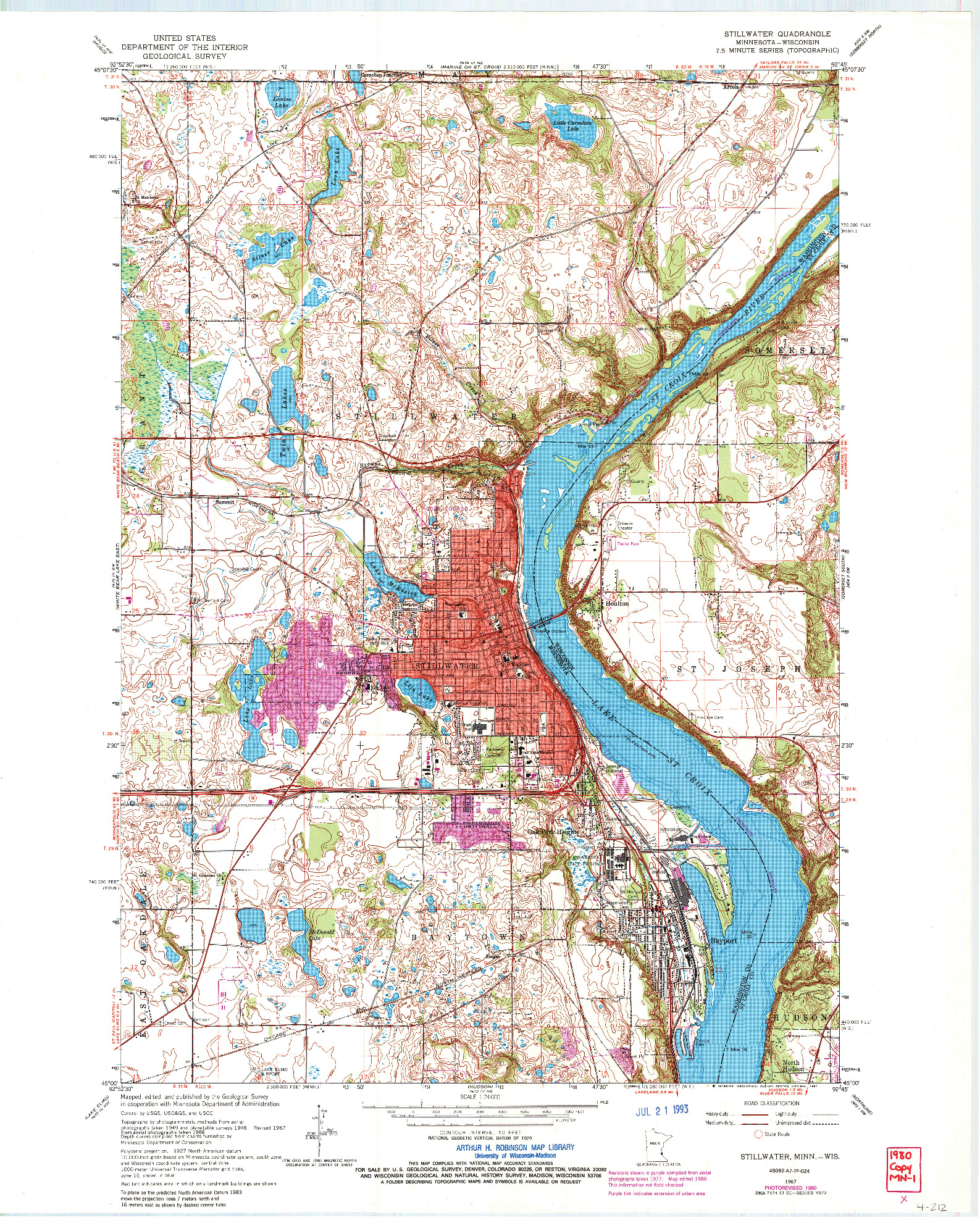 USGS 1:24000-SCALE QUADRANGLE FOR STILLWATER, MN 1967