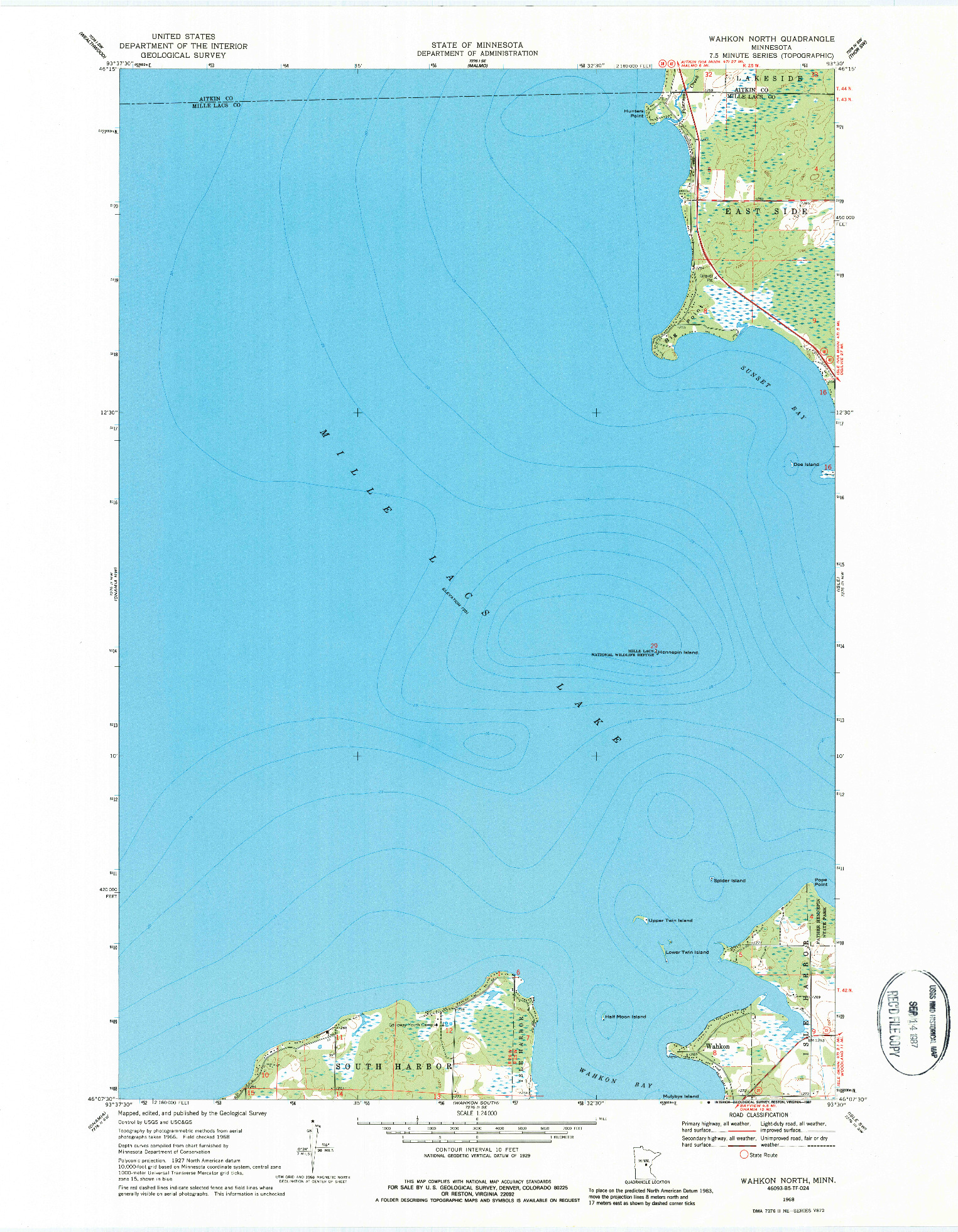 USGS 1:24000-SCALE QUADRANGLE FOR WAHKON NORTH, MN 1968