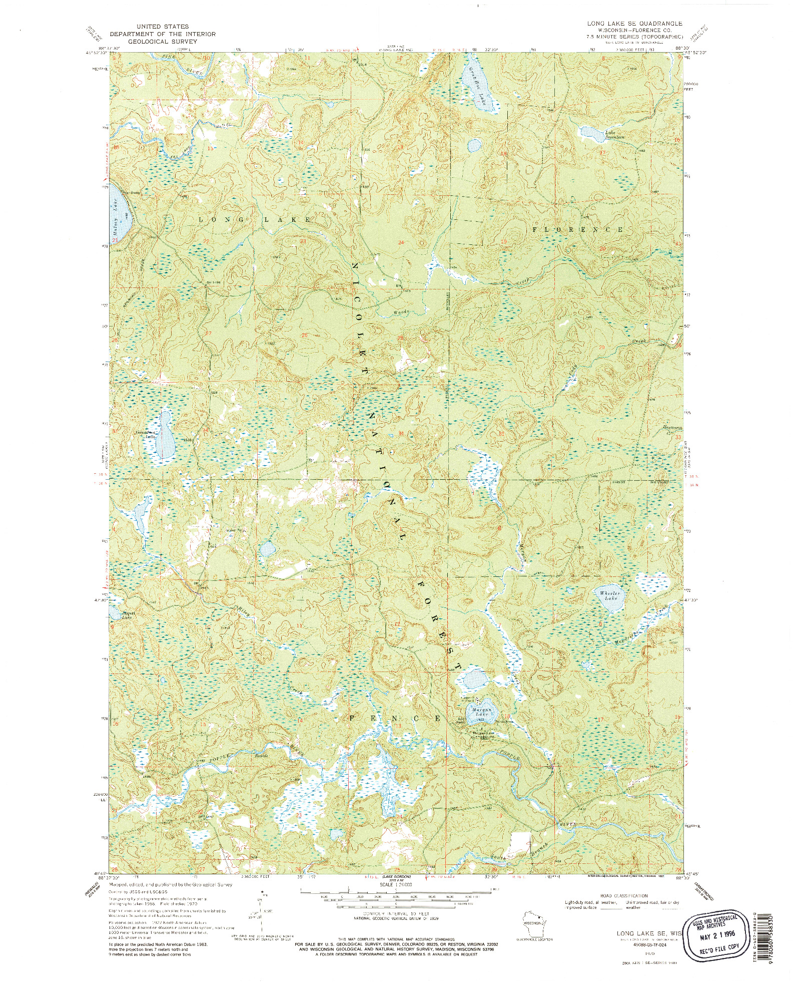 USGS 1:24000-SCALE QUADRANGLE FOR LONG LAKE SE, WI 1970