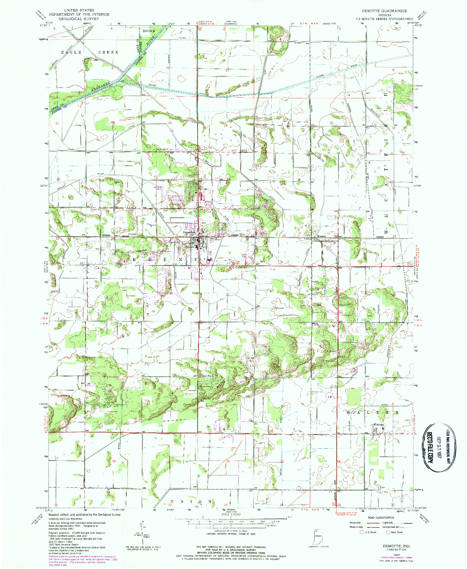 USGS 1:24000-SCALE QUADRANGLE FOR DEMOTTE, IN 1957