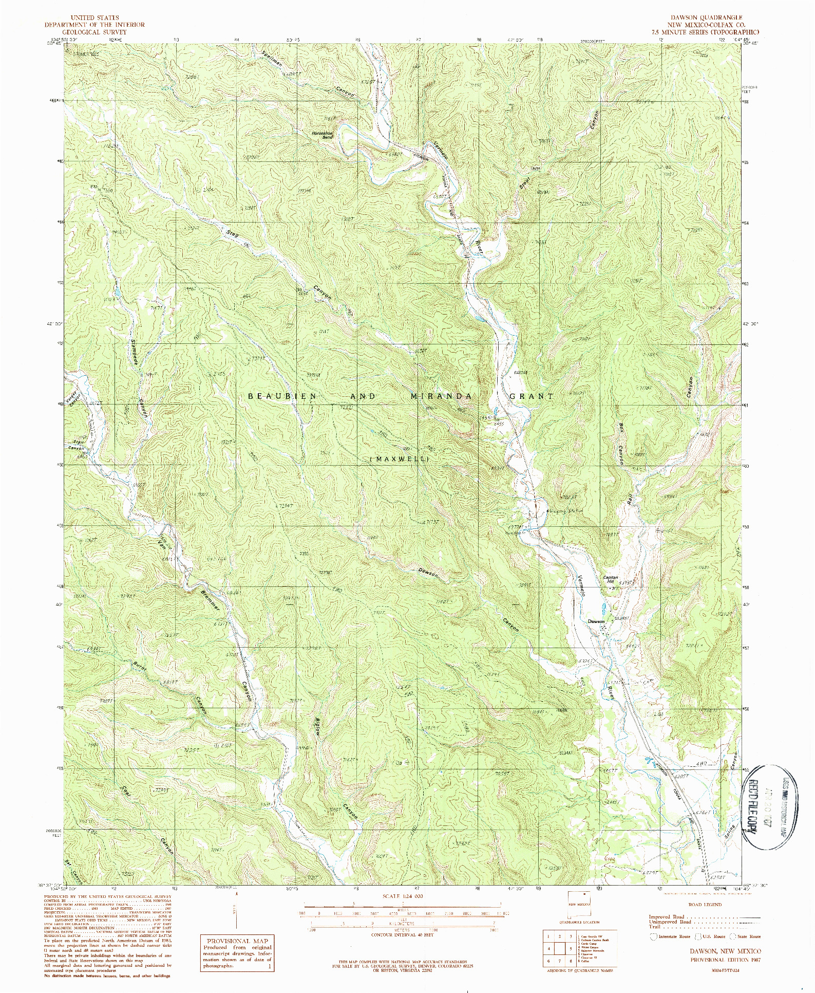 USGS 1:24000-SCALE QUADRANGLE FOR DAWSON, NM 1987