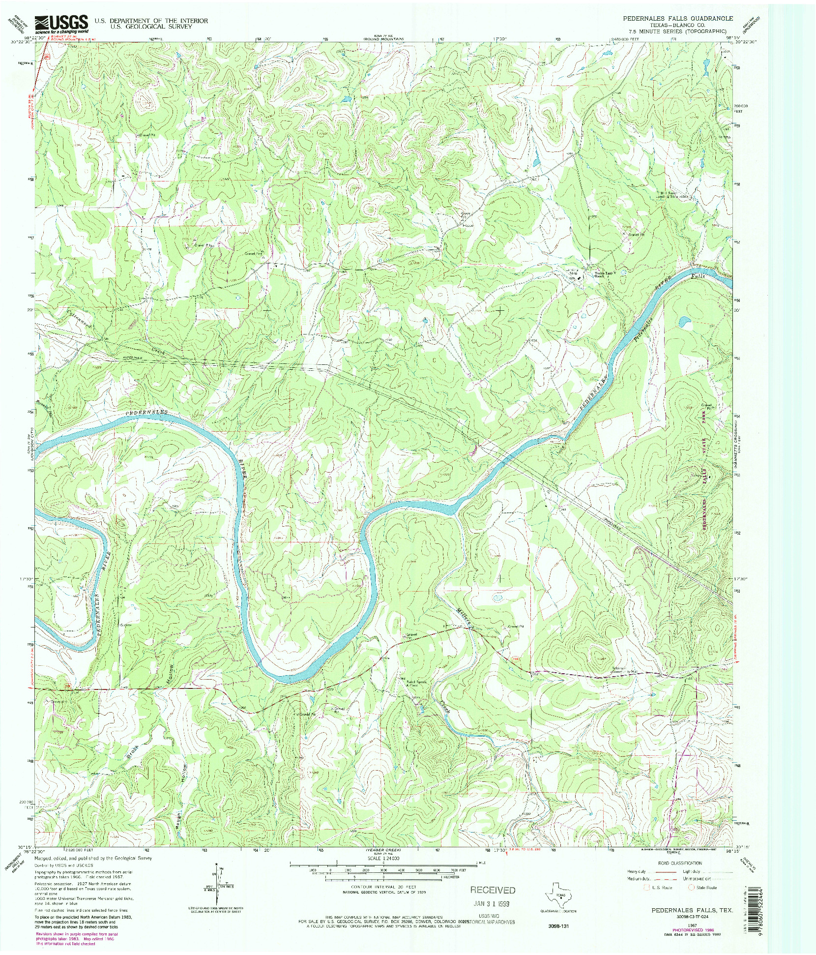 USGS 1:24000-SCALE QUADRANGLE FOR PEDERNALES FALLS, TX 1967
