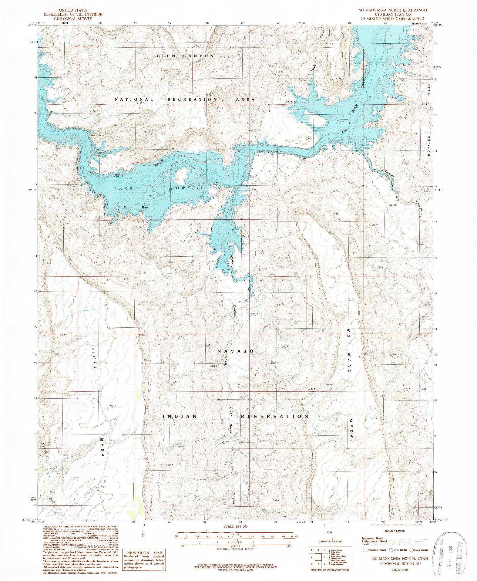 USGS 1:24000-SCALE QUADRANGLE FOR NO MANS MESA NORTH, UT 1987