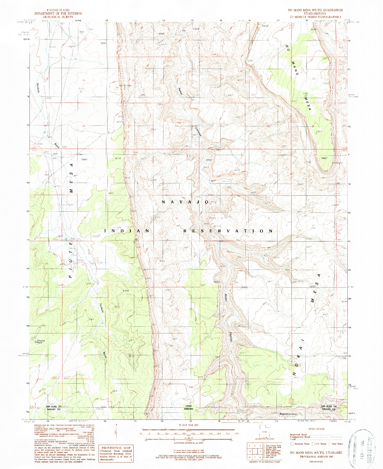 USGS 1:24000-SCALE QUADRANGLE FOR NO MANS MESA SOUTH, UT 1987