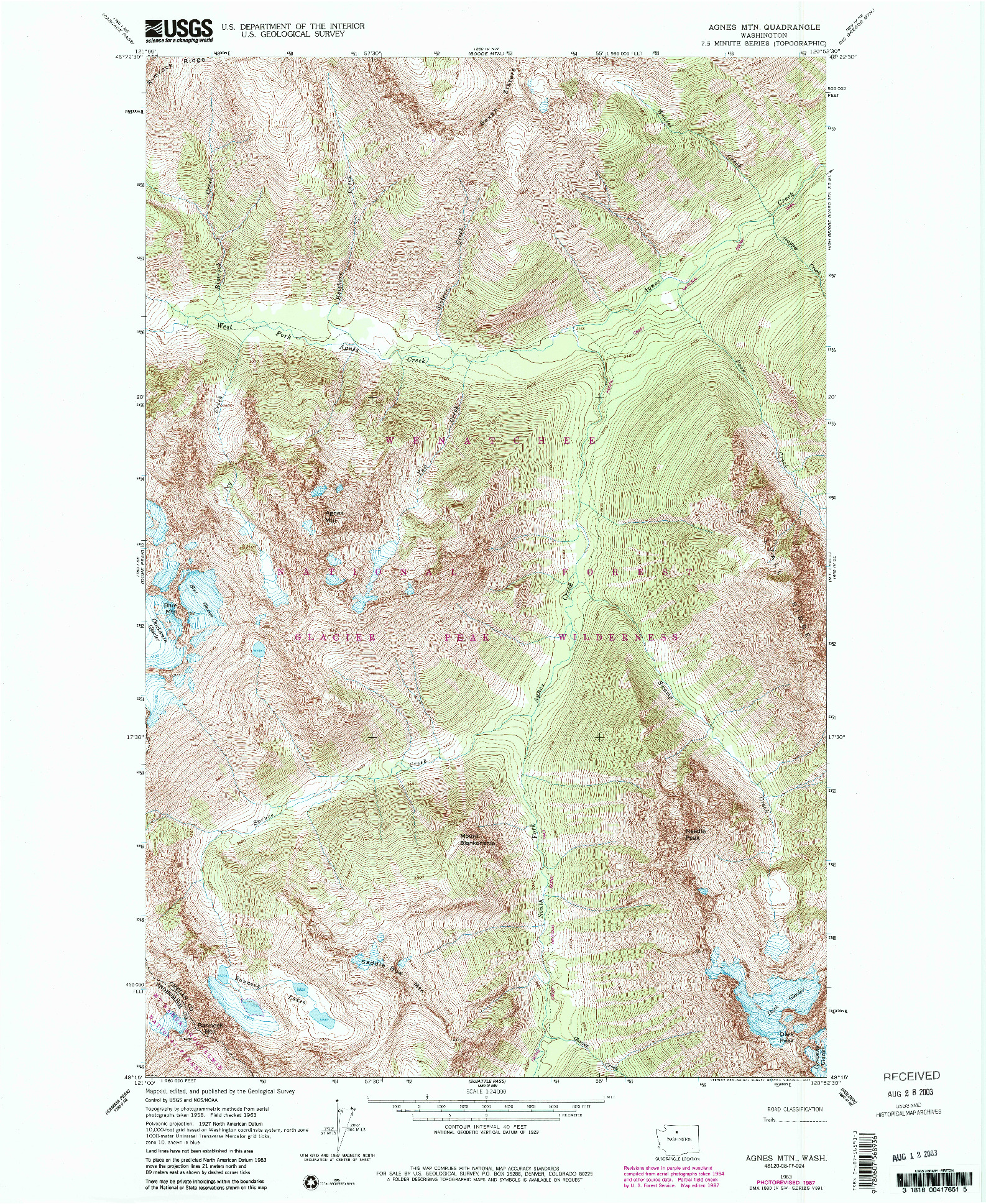USGS 1:24000-SCALE QUADRANGLE FOR AGNES MTN., WA 1963