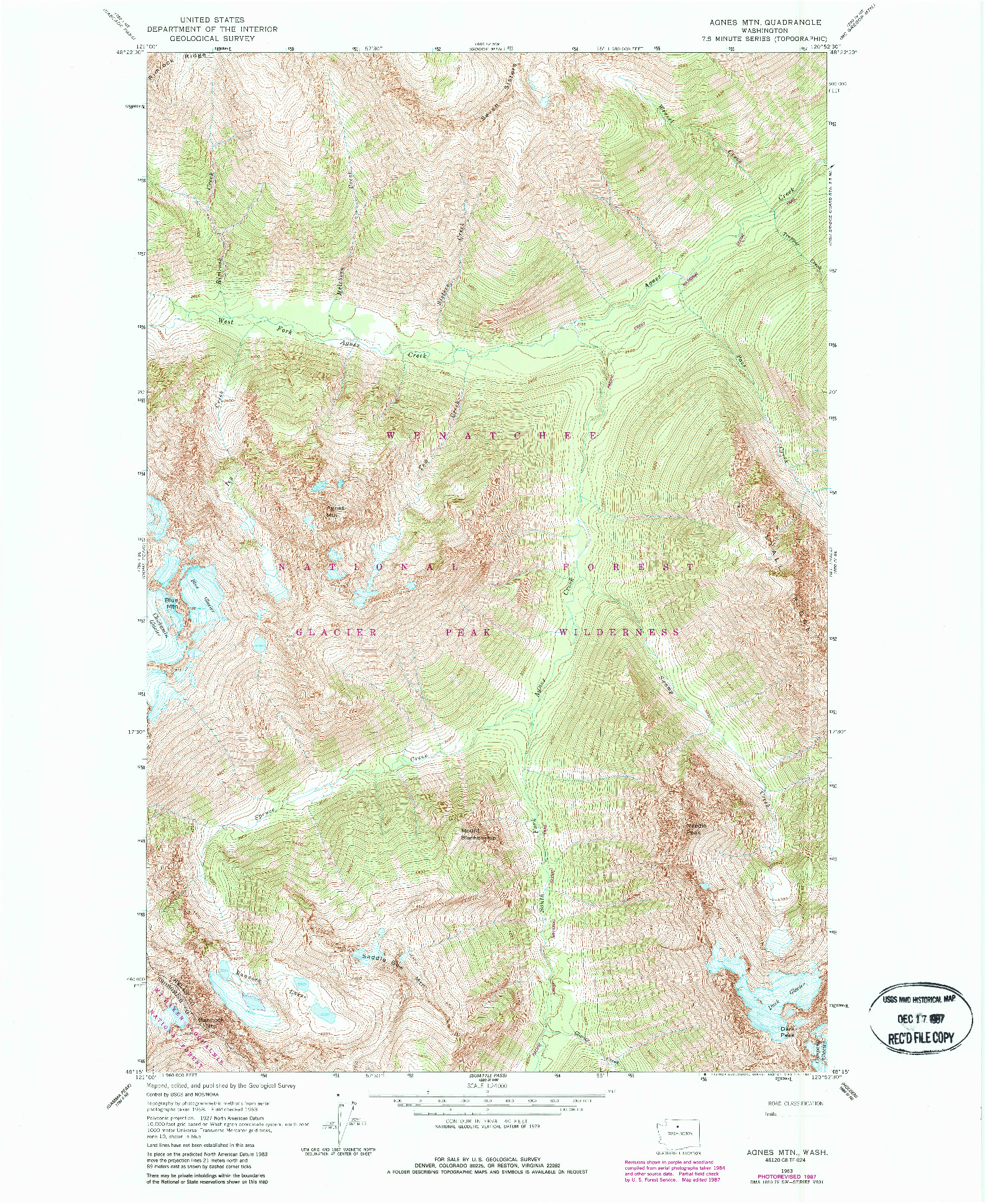 USGS 1:24000-SCALE QUADRANGLE FOR AGNES MTN., WA 1963