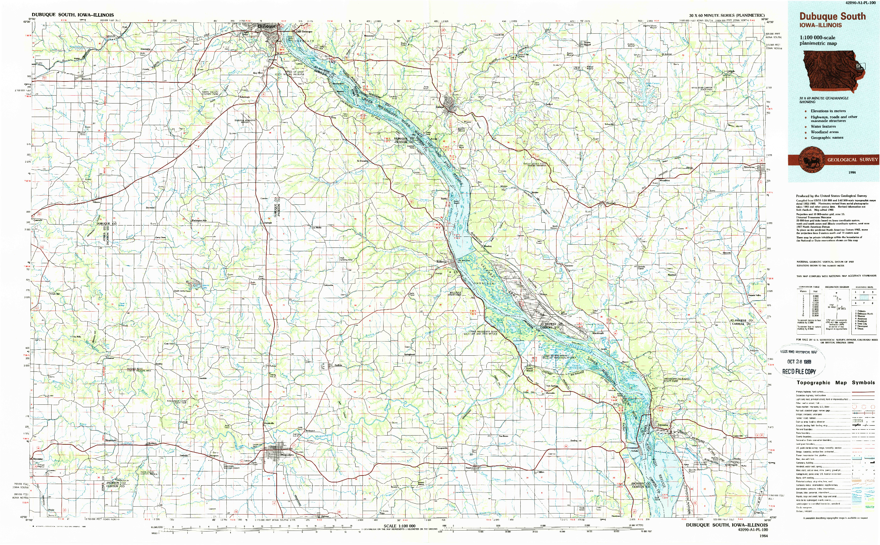 USGS 1:100000-SCALE QUADRANGLE FOR DUBUQUE SOUTH, IA 1984