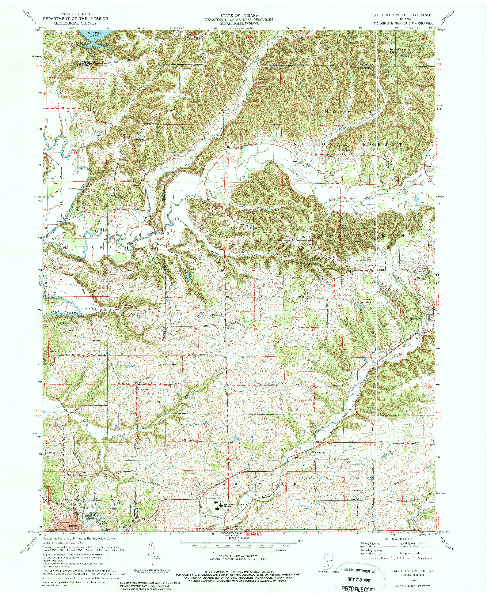 USGS 1:24000-SCALE QUADRANGLE FOR BARTLETTSVILLE, IN 1978