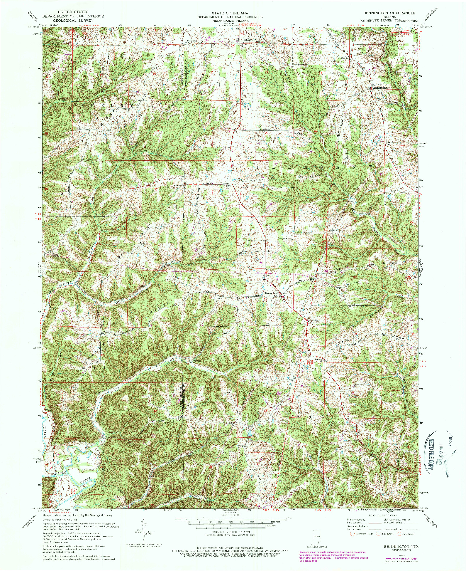 USGS 1:24000-SCALE QUADRANGLE FOR BENNINGTON, IN 1971