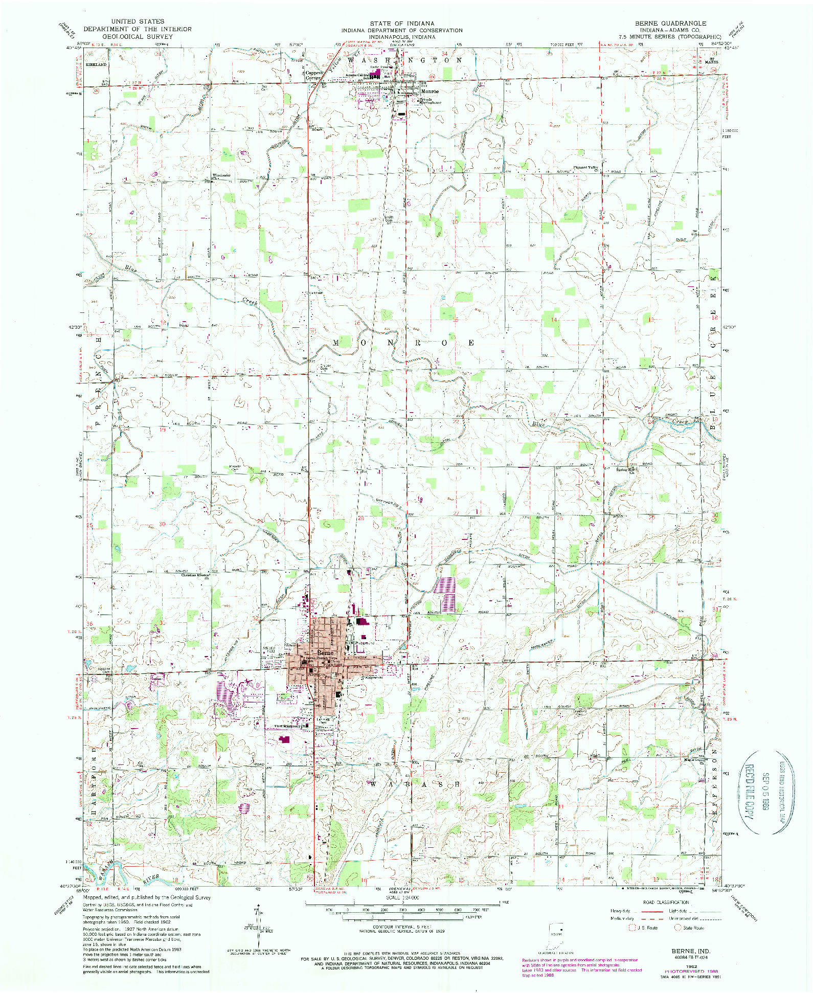 USGS 1:24000-SCALE QUADRANGLE FOR BERNE, IN 1962