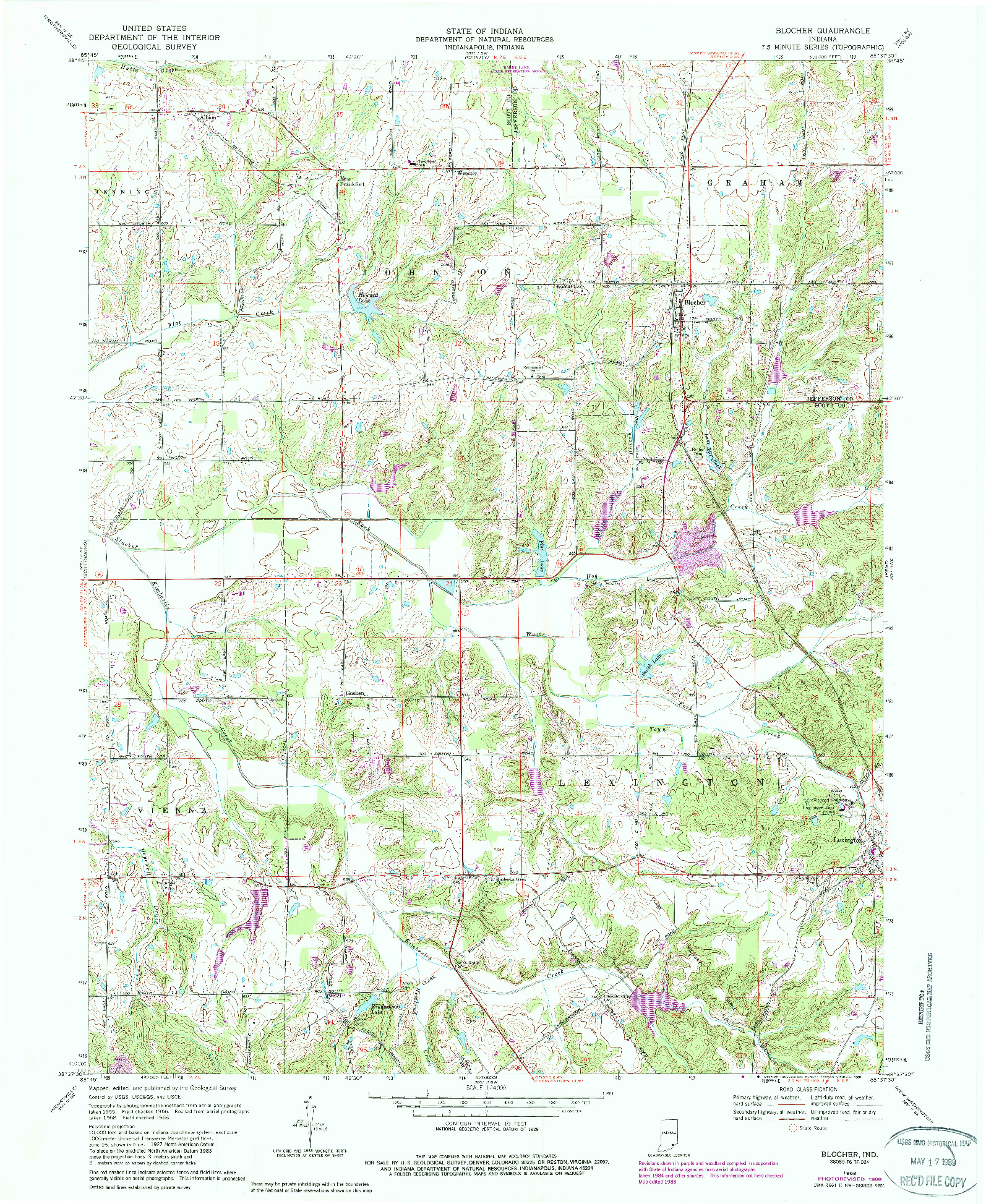 USGS 1:24000-SCALE QUADRANGLE FOR BLOCHER, IN 1968
