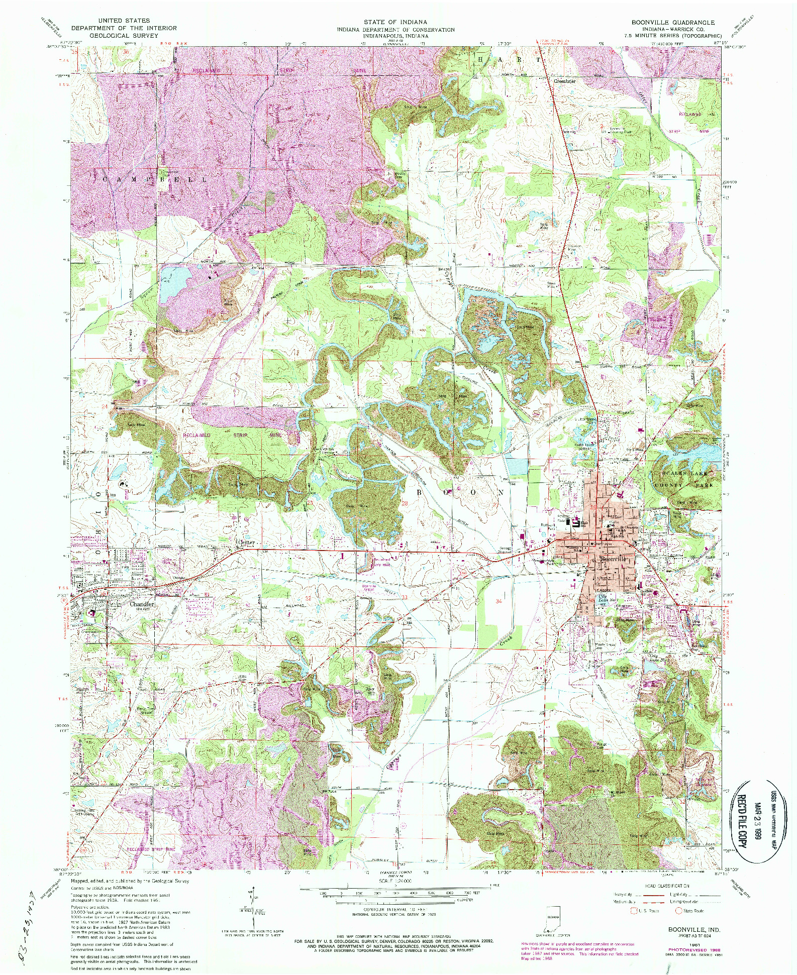 USGS 1:24000-SCALE QUADRANGLE FOR BOONVILLE, IN 1961