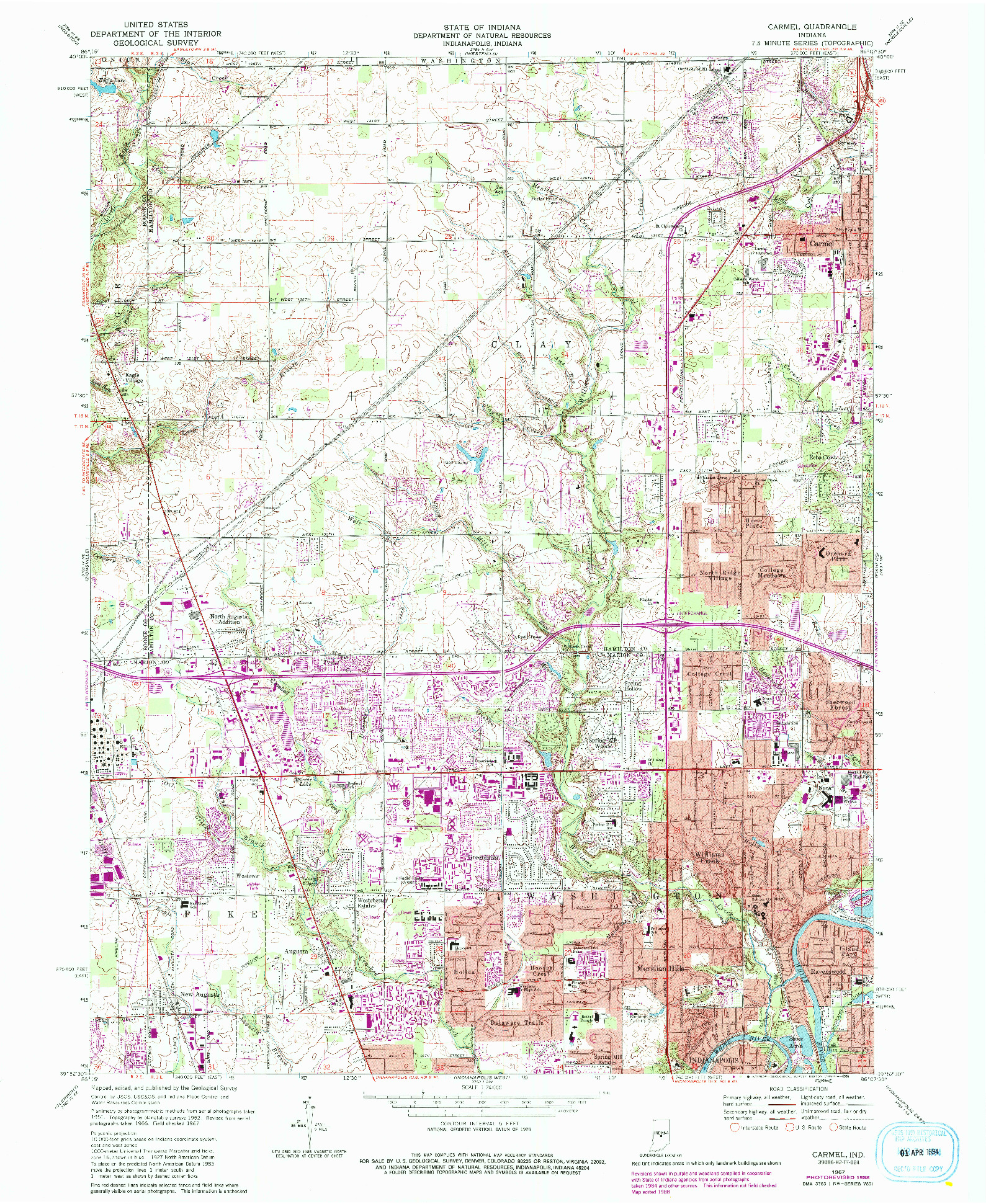 USGS 1:24000-SCALE QUADRANGLE FOR CARMEL, IN 1967