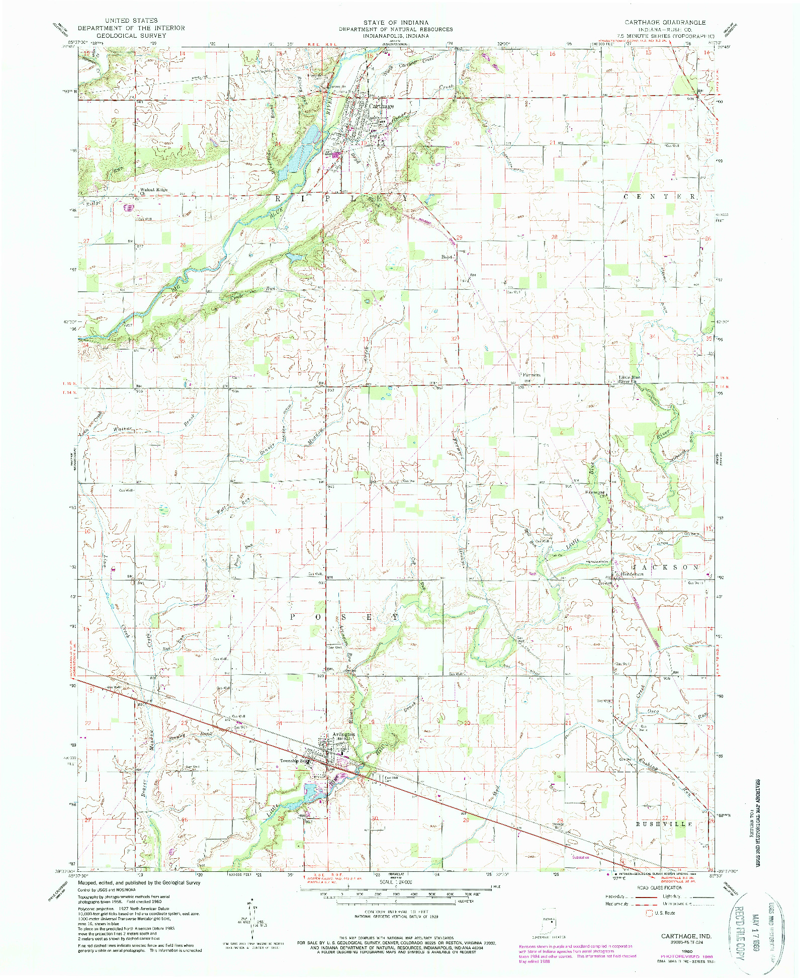 USGS 1:24000-SCALE QUADRANGLE FOR CARTHAGE, IN 1960