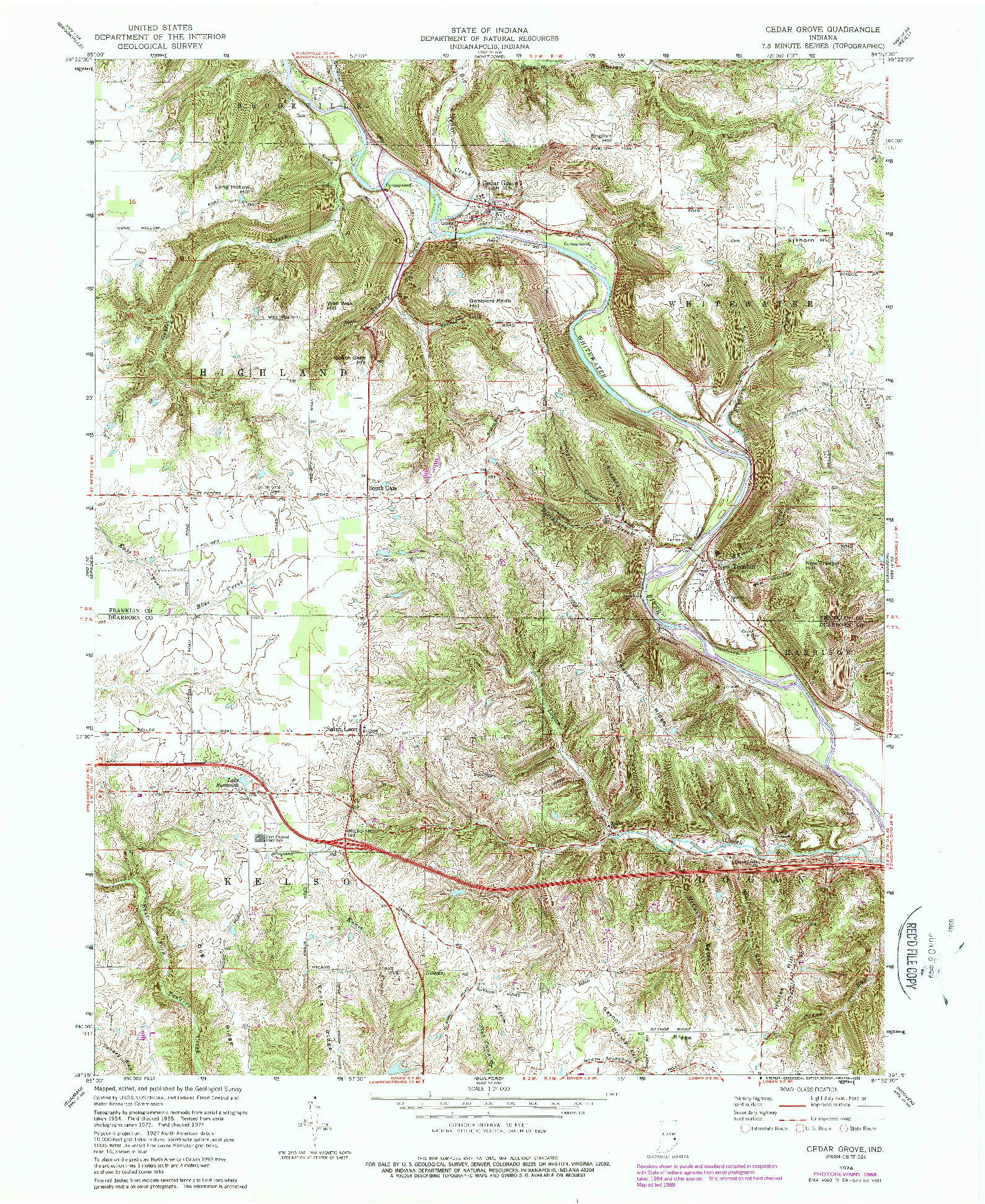 USGS 1:24000-SCALE QUADRANGLE FOR CEDAR GROVE, IN 1974