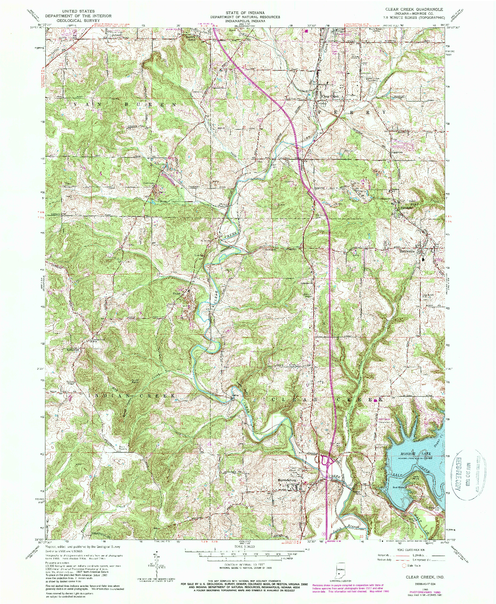 USGS 1:24000-SCALE QUADRANGLE FOR CLEAR CREEK, IN 1965