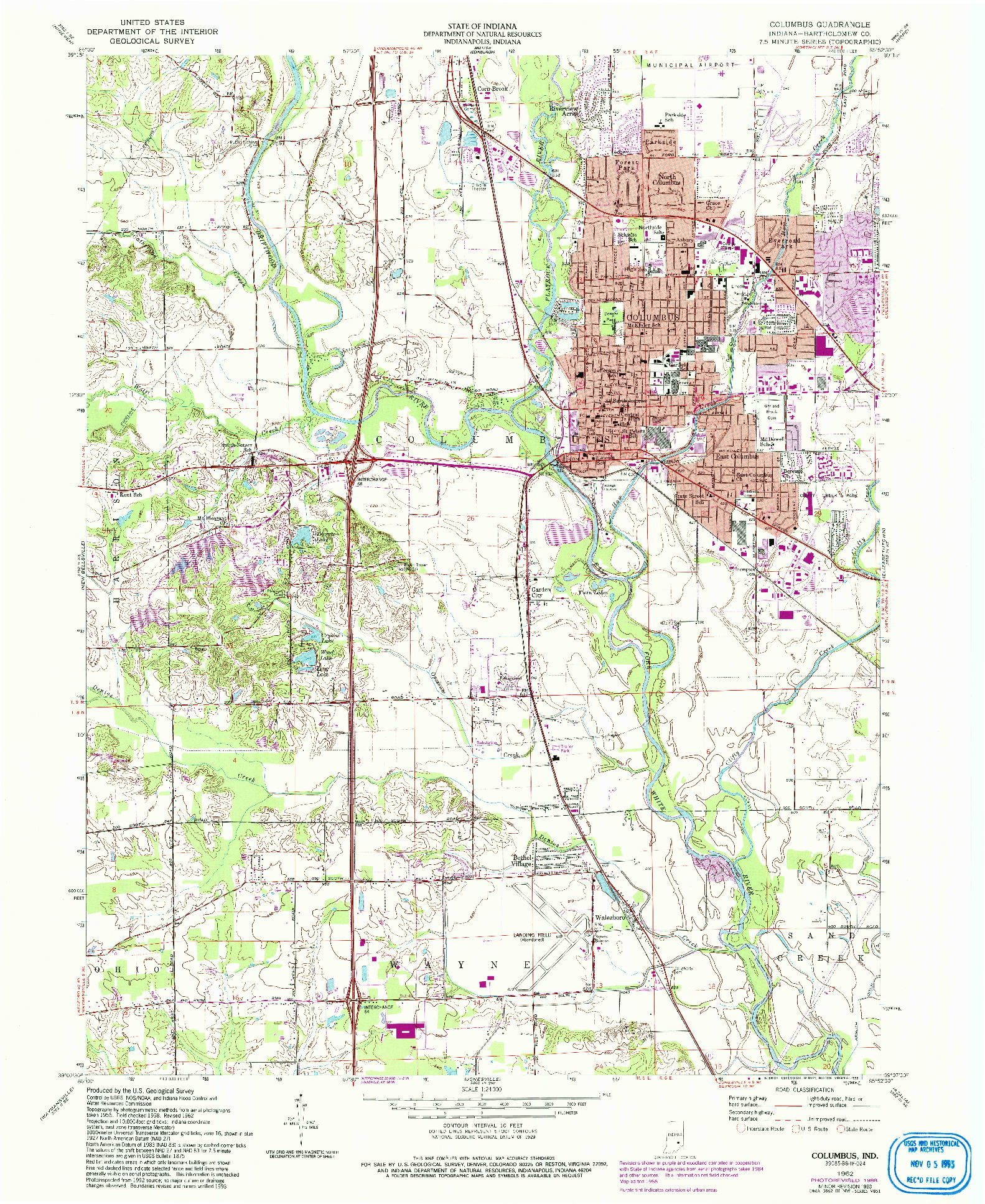 USGS 1:24000-SCALE QUADRANGLE FOR COLUMBUS, IN 1962