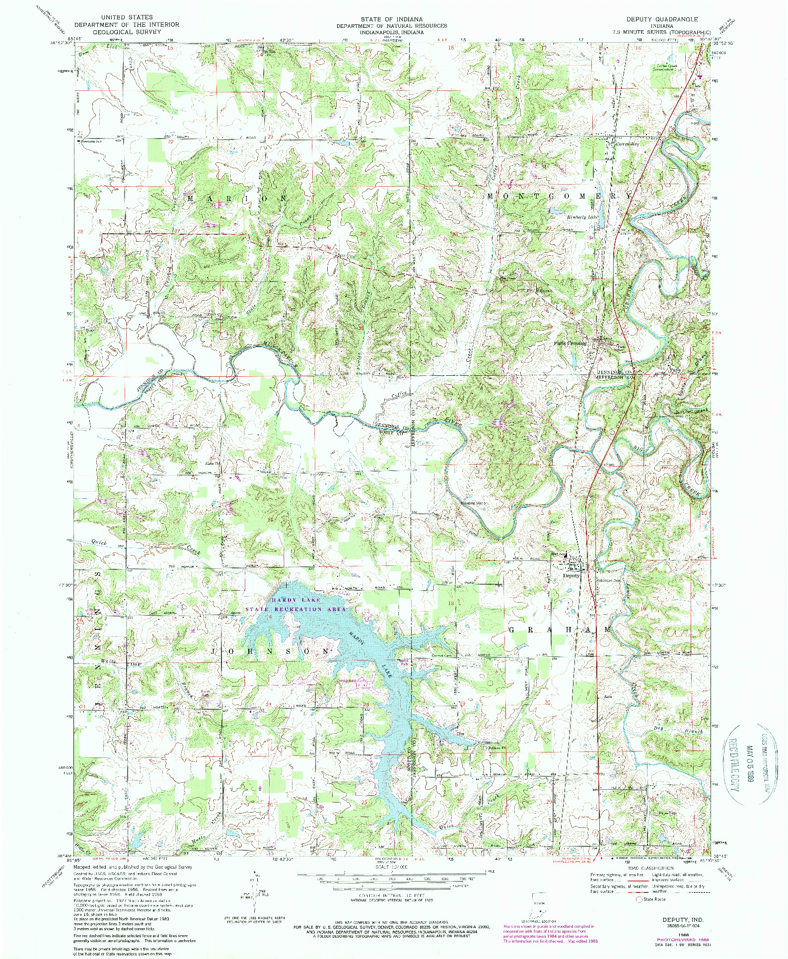 USGS 1:24000-SCALE QUADRANGLE FOR DEPUTY, IN 1968
