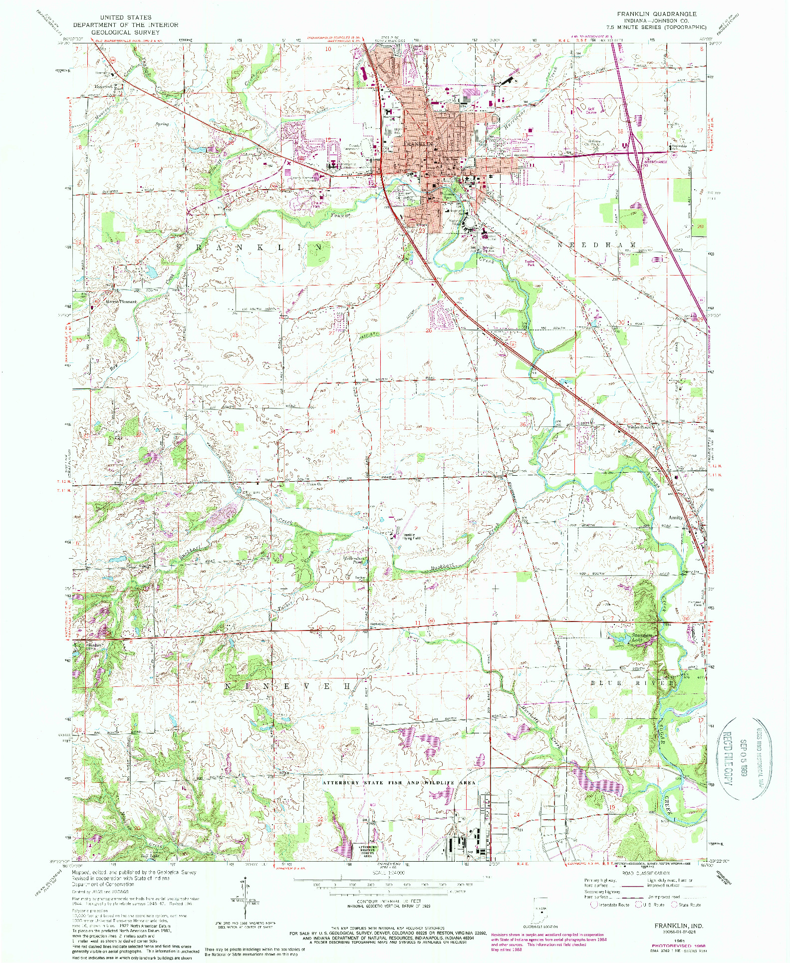 USGS 1:24000-SCALE QUADRANGLE FOR FRANKLIN, IN 1961