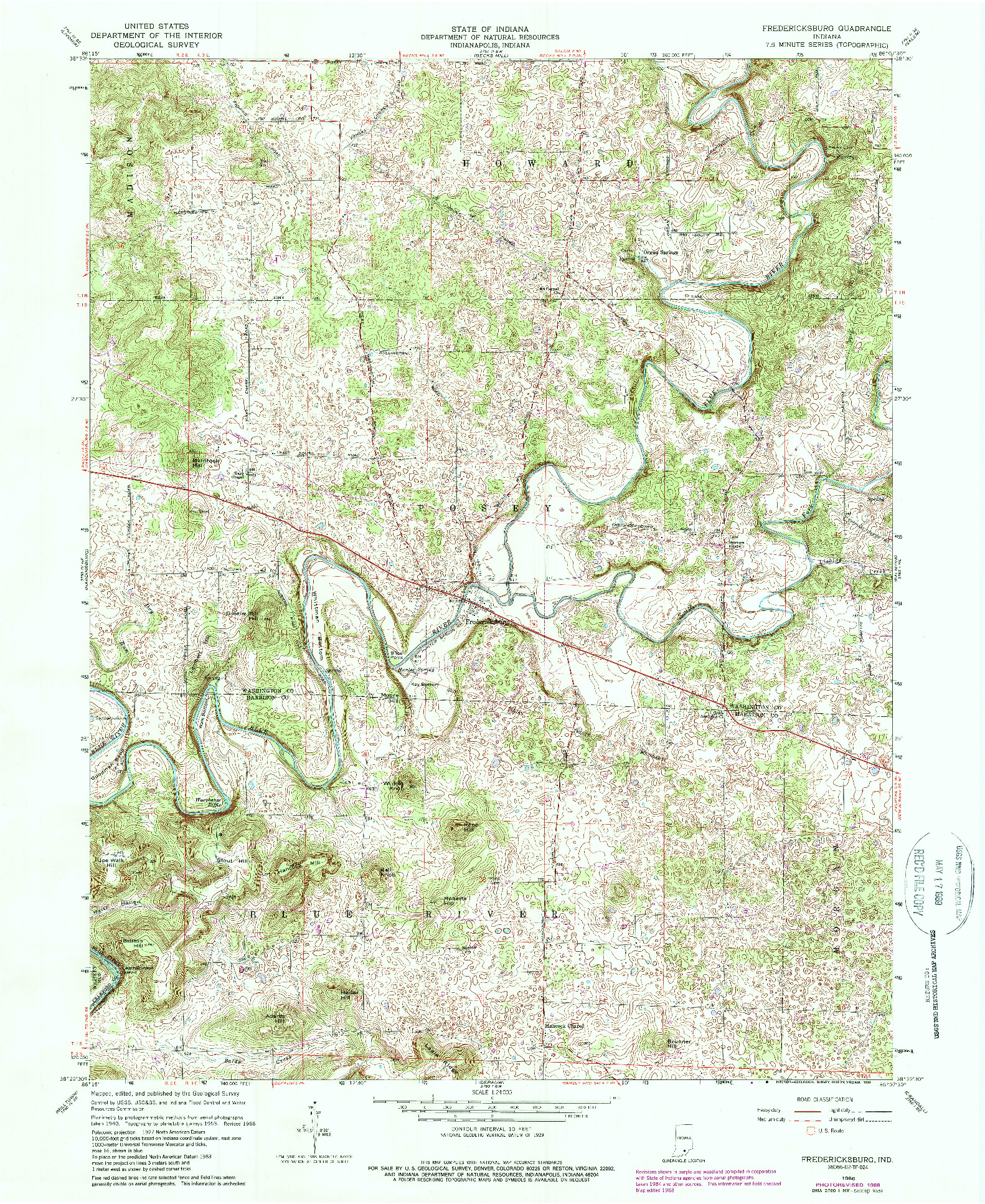 USGS 1:24000-SCALE QUADRANGLE FOR FREDERICKSBURG, IN 1966