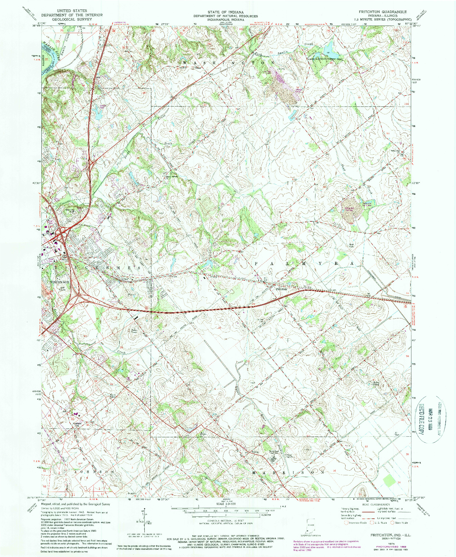 USGS 1:24000-SCALE QUADRANGLE FOR FRITCHTON, IN 1974