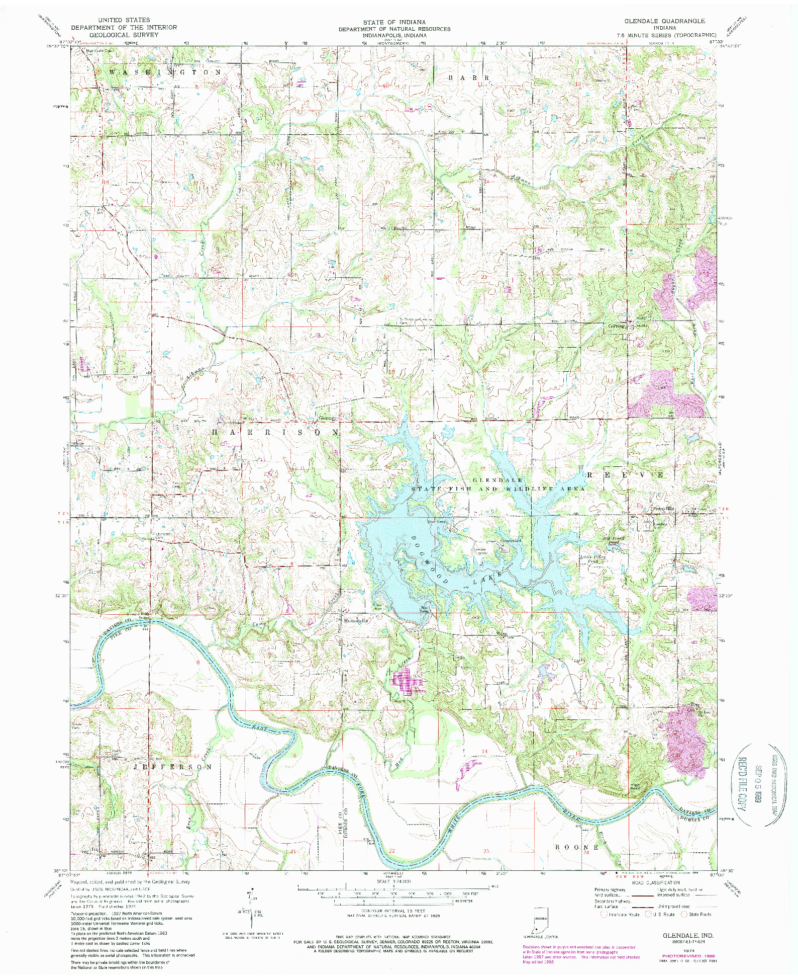 USGS 1:24000-SCALE QUADRANGLE FOR GLENDALE, IN 1974