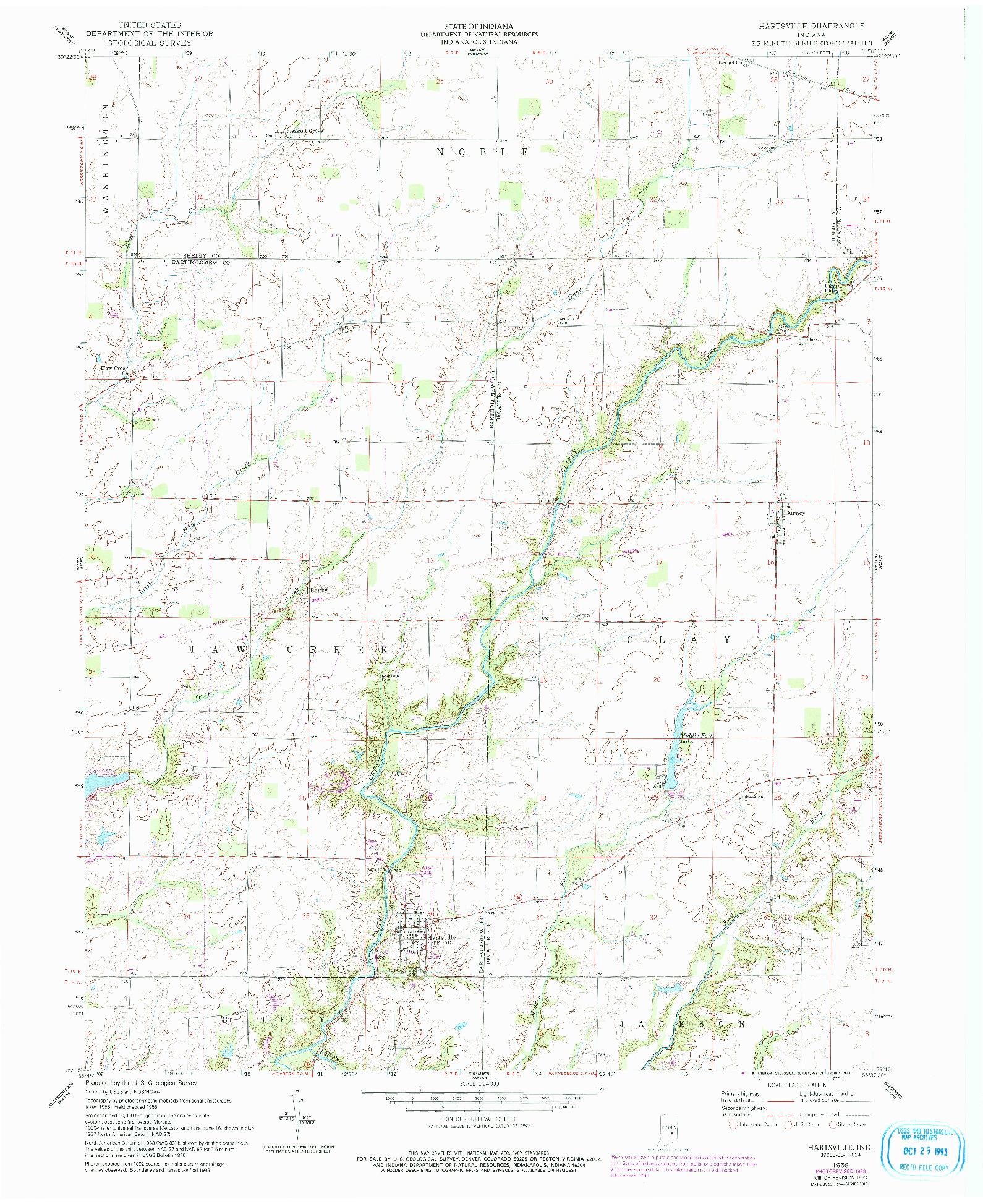 USGS 1:24000-SCALE QUADRANGLE FOR HARTSVILLE, IN 1958