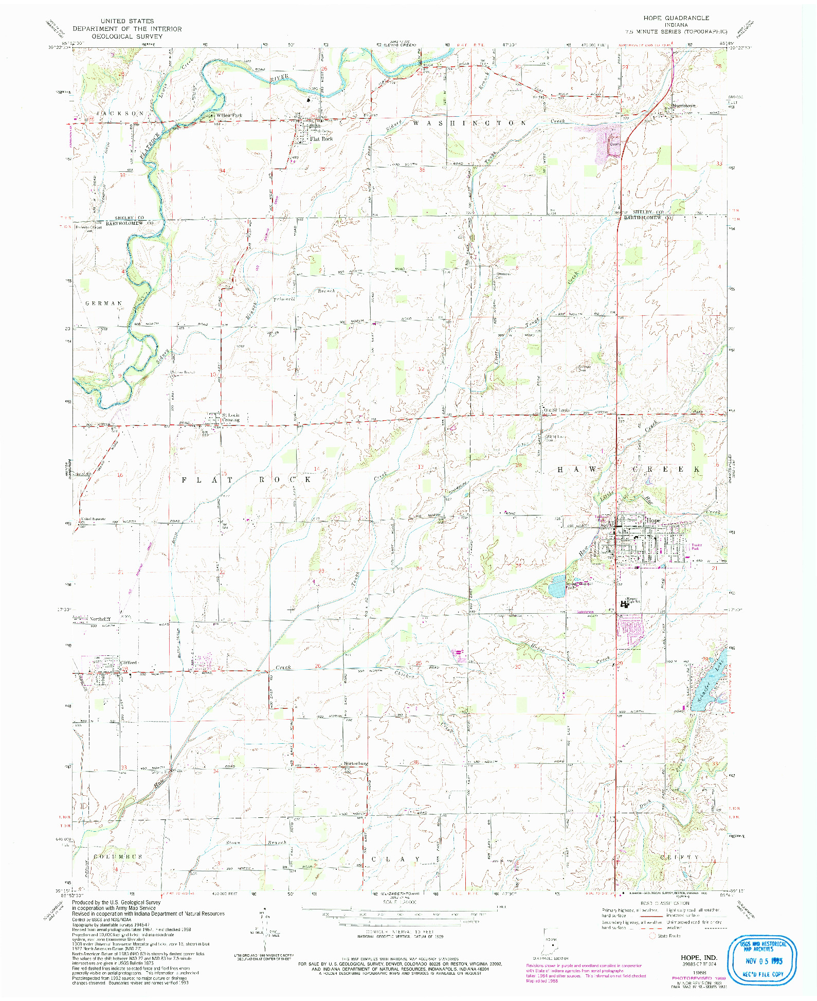 USGS 1:24000-SCALE QUADRANGLE FOR HOPE, IN 1968