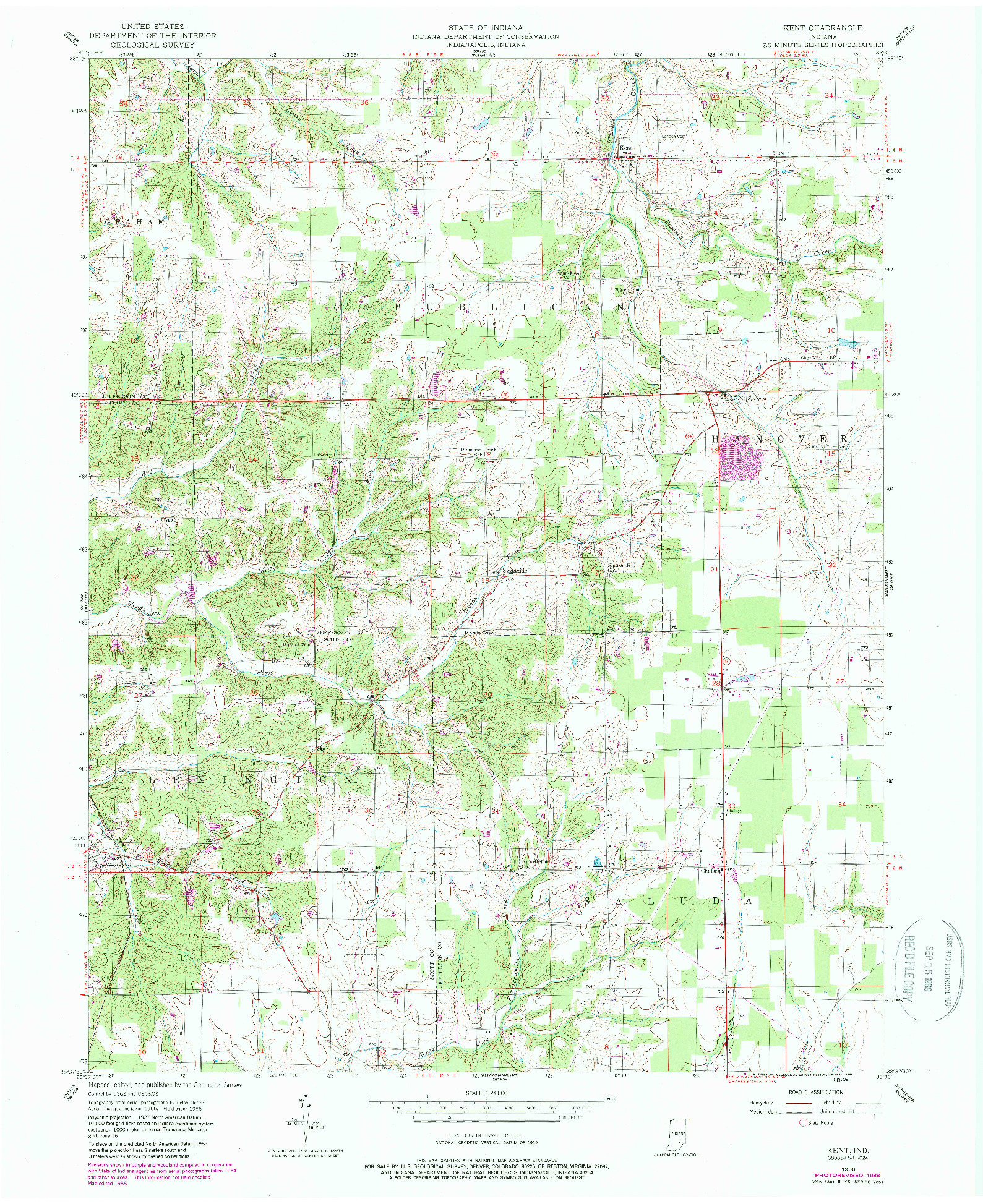USGS 1:24000-SCALE QUADRANGLE FOR KENT, IN 1956