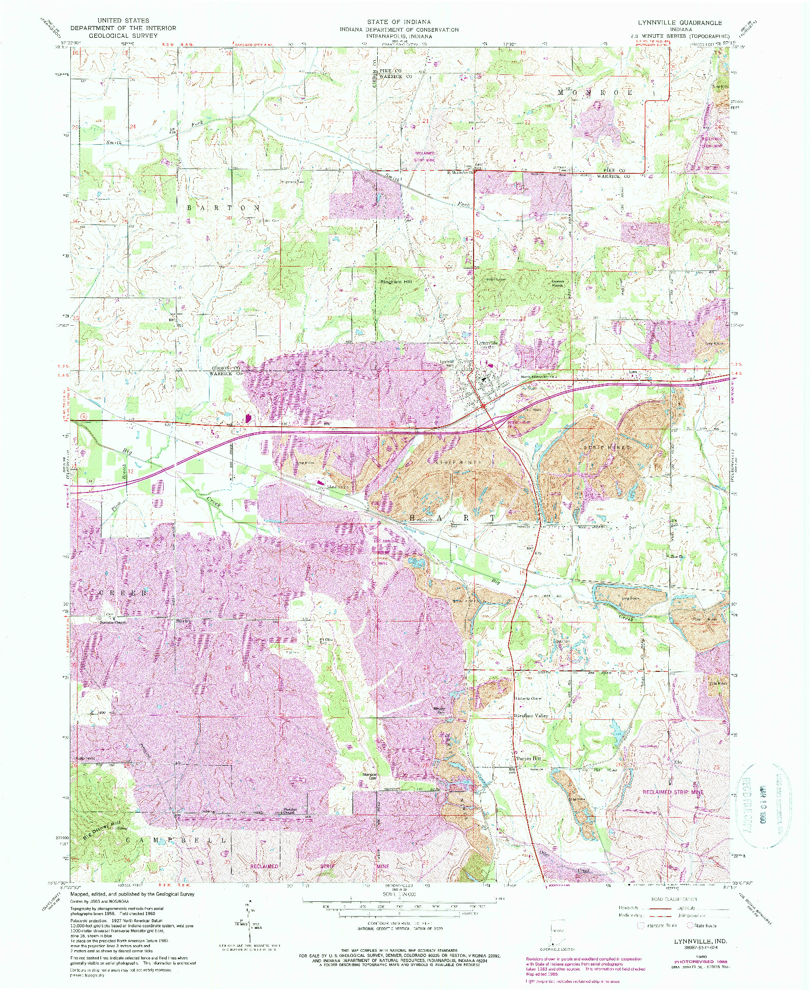 USGS 1:24000-SCALE QUADRANGLE FOR LYNNVILLE, IN 1960