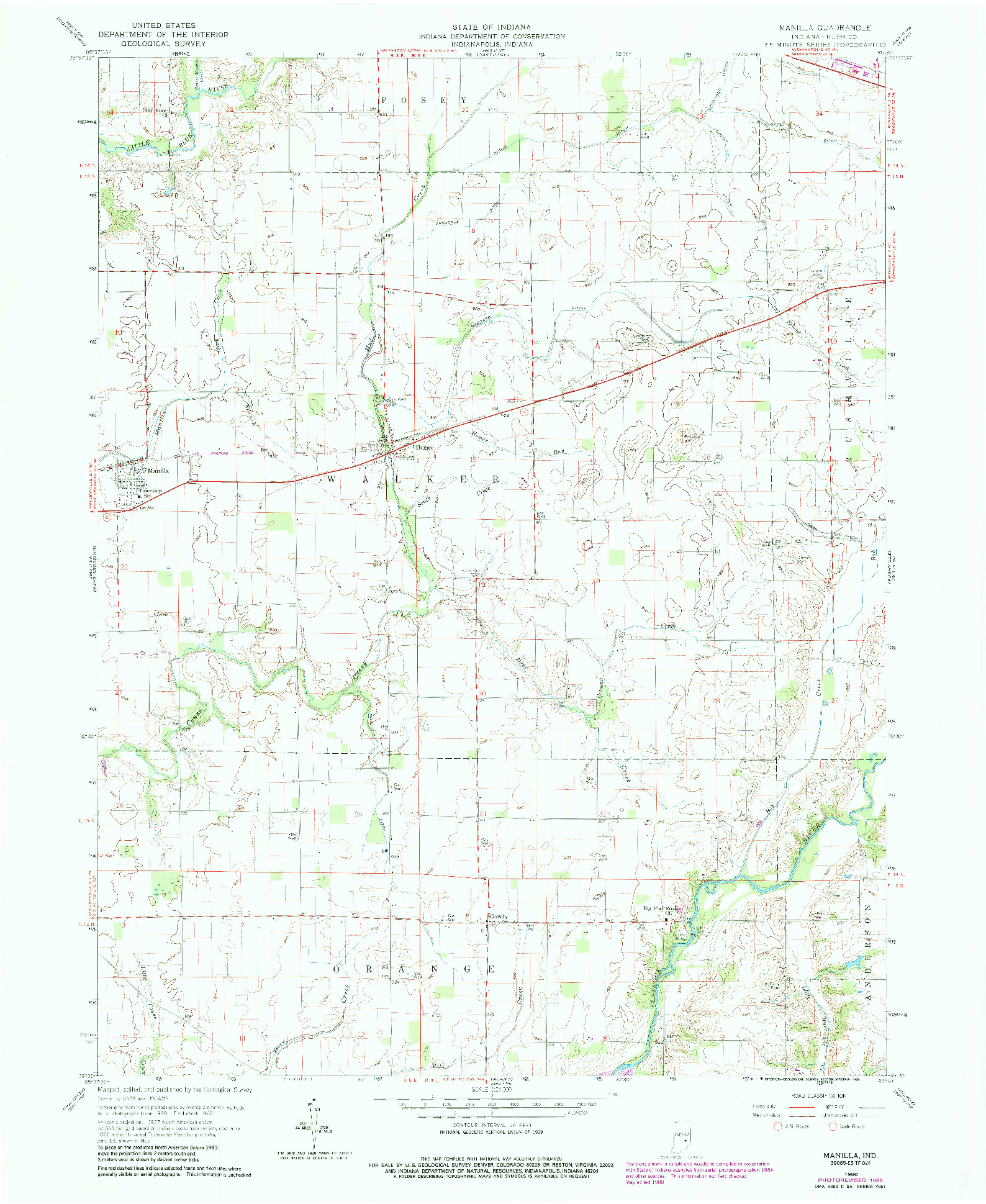 USGS 1:24000-SCALE QUADRANGLE FOR MANILLA, IN 1960