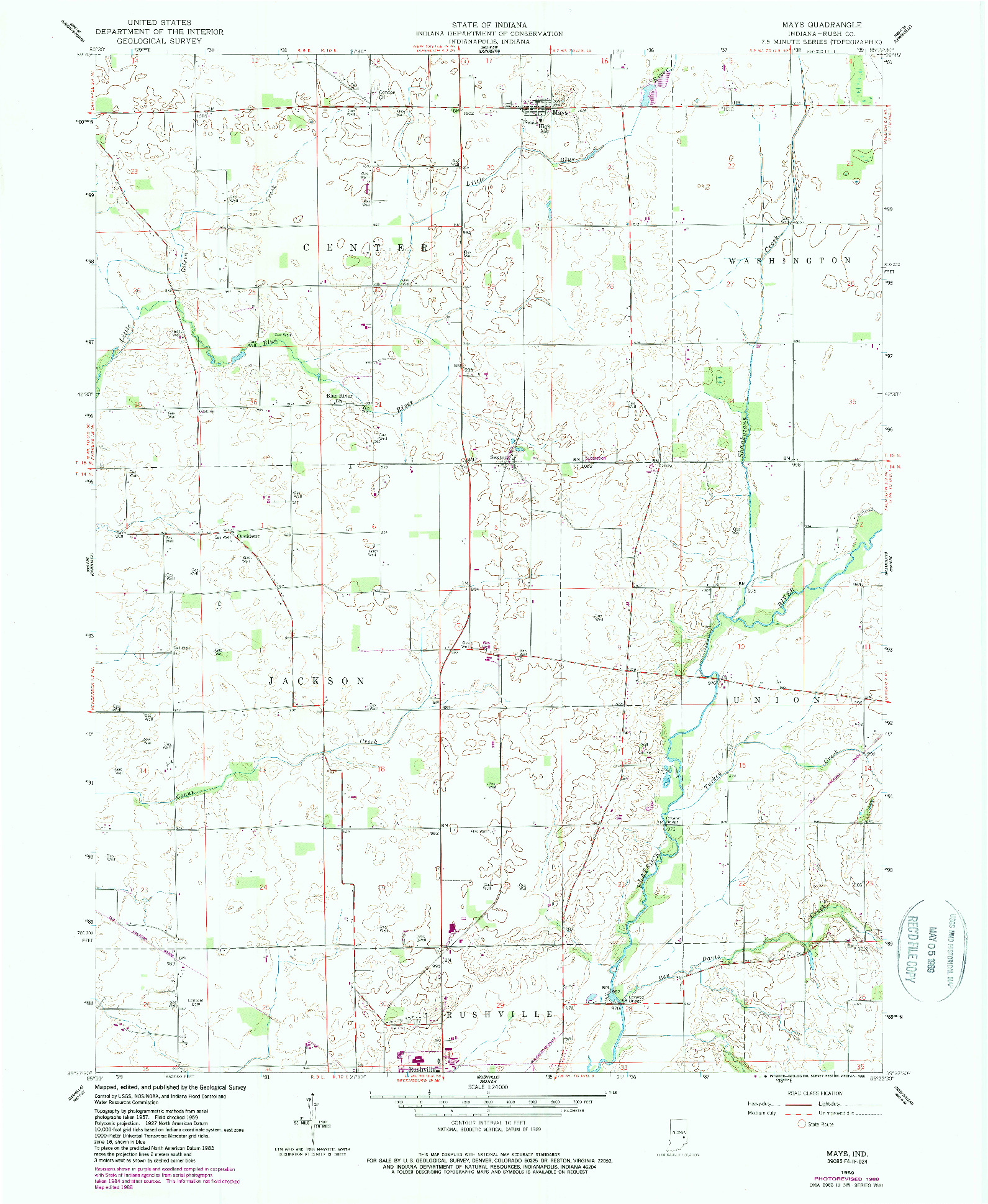 USGS 1:24000-SCALE QUADRANGLE FOR MAYS, IN 1959