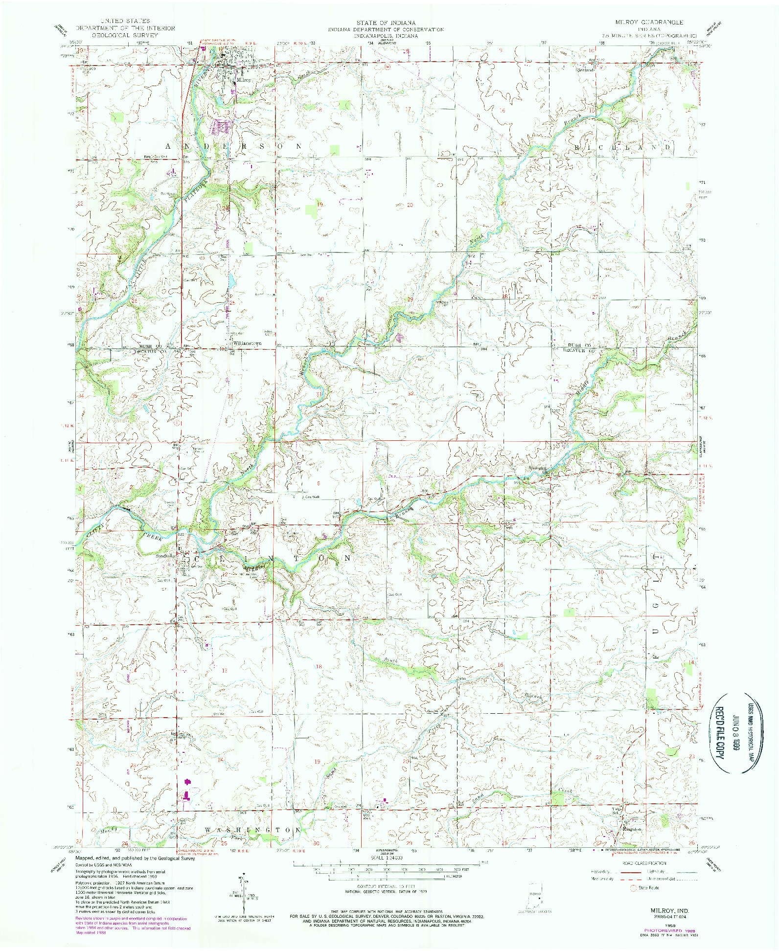 USGS 1:24000-SCALE QUADRANGLE FOR MILROY, IN 1959