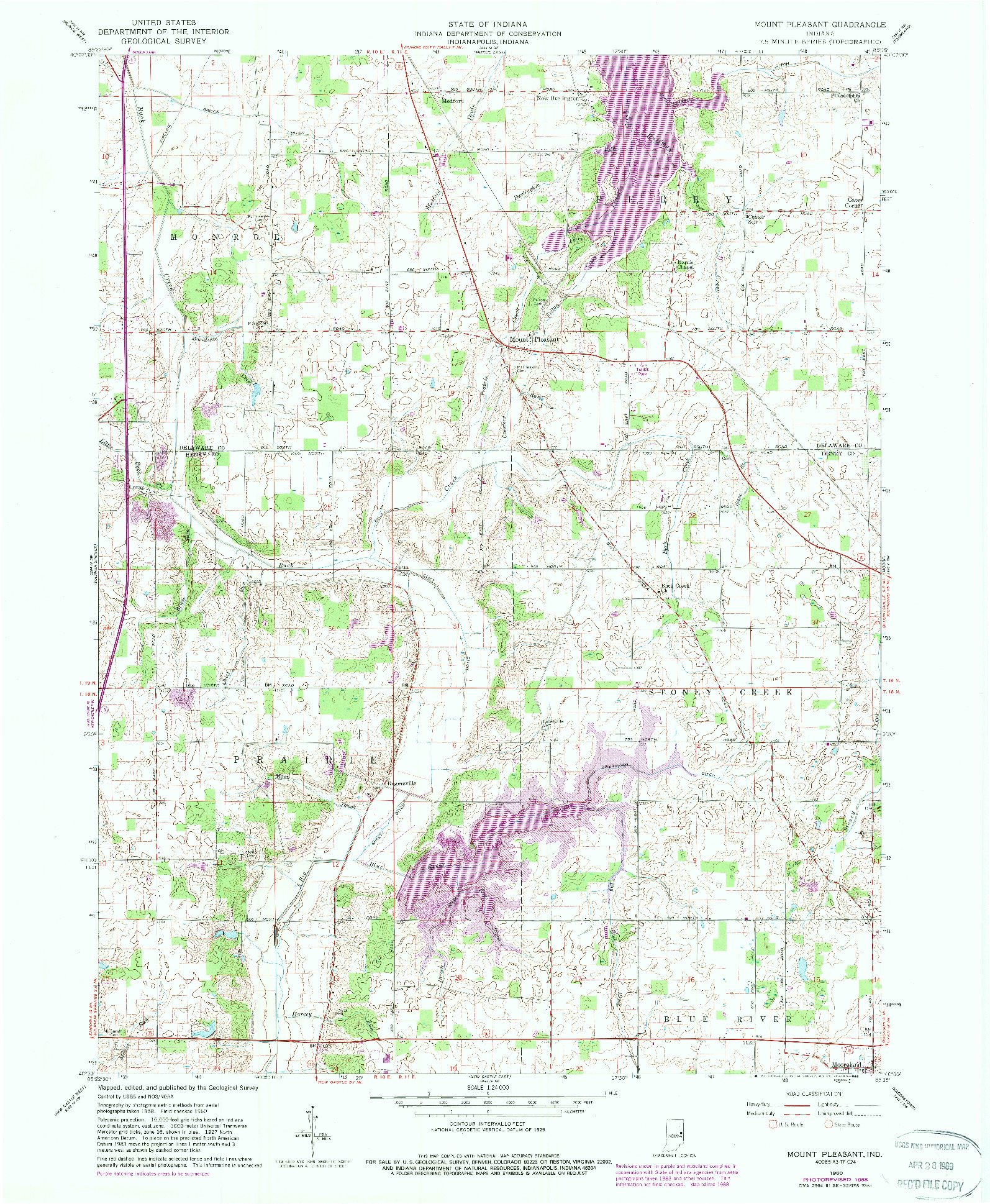 USGS 1:24000-SCALE QUADRANGLE FOR MOUNT PLEASANT, IN 1960