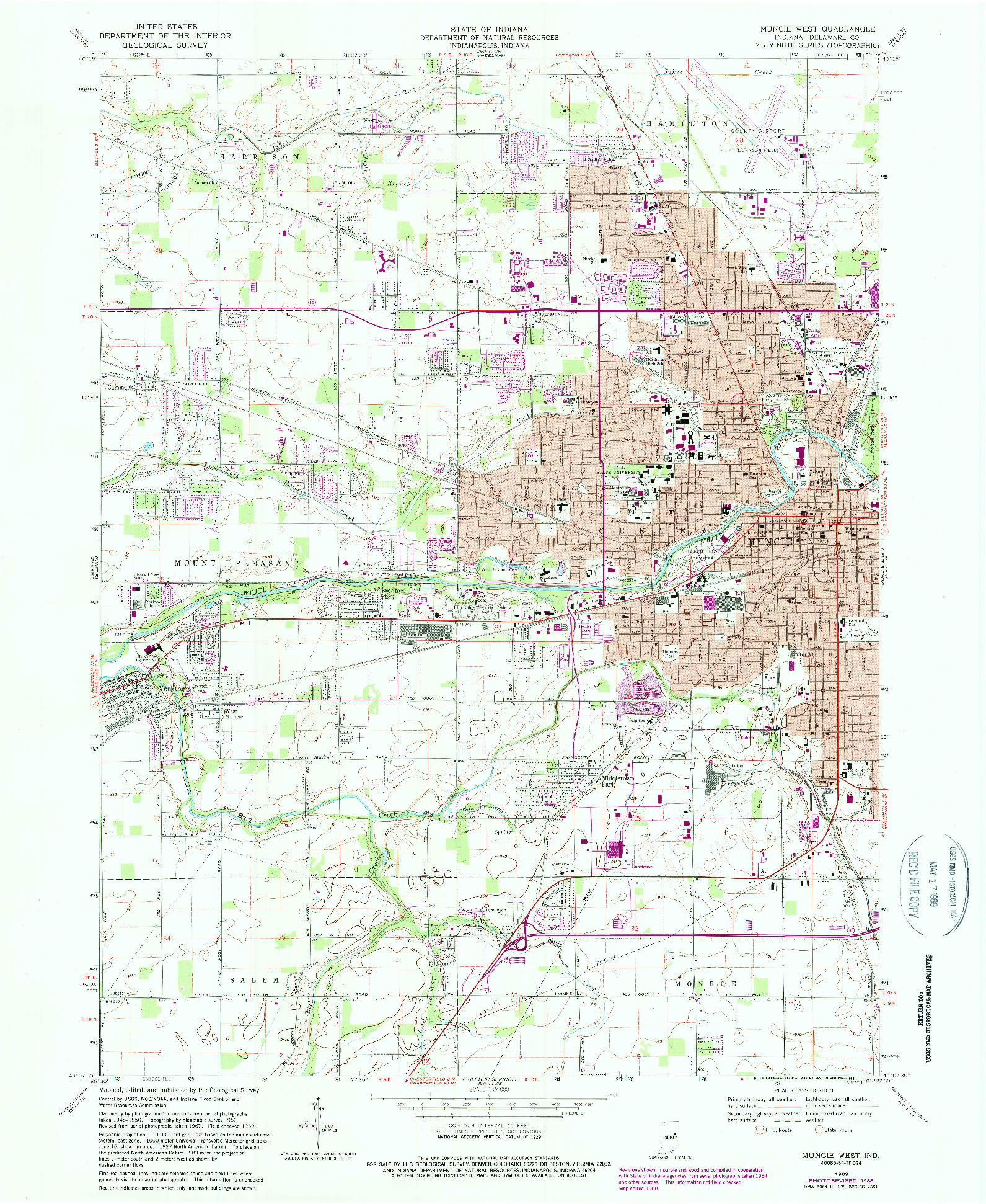 USGS 1:24000-SCALE QUADRANGLE FOR MUNCIE WEST, IN 1969