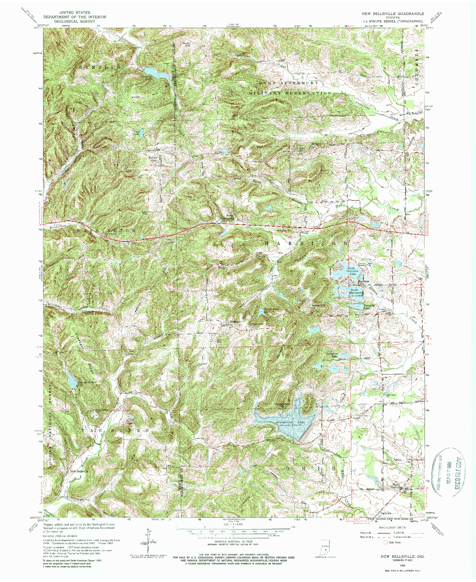 USGS 1:24000-SCALE QUADRANGLE FOR NEW BELLSVILLE, IN 1962