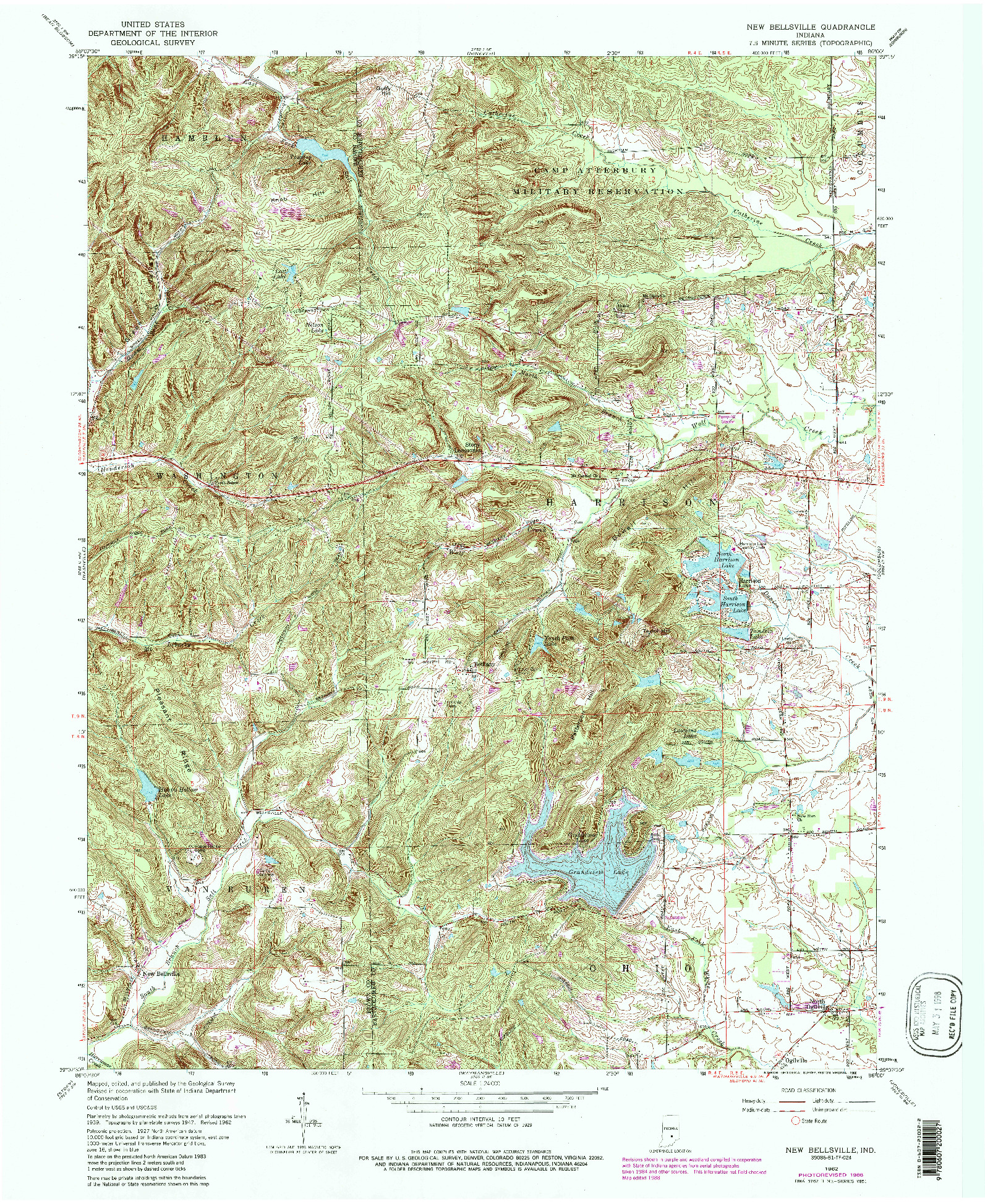 USGS 1:24000-SCALE QUADRANGLE FOR NEW BELLSVILLE, IN 1962